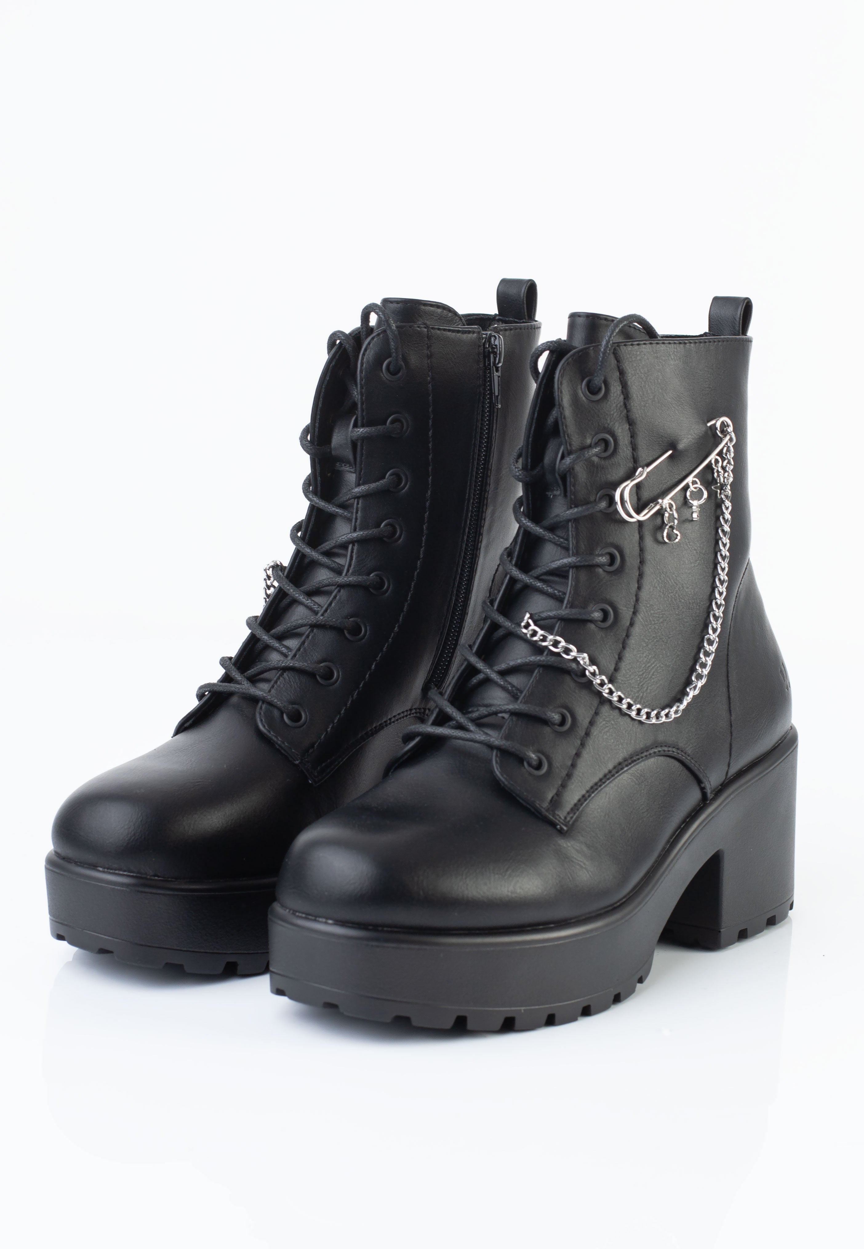 Koi Footwear - Salvius Safety Pin Military Lace Up Black - Girl Shoes | Women-Image