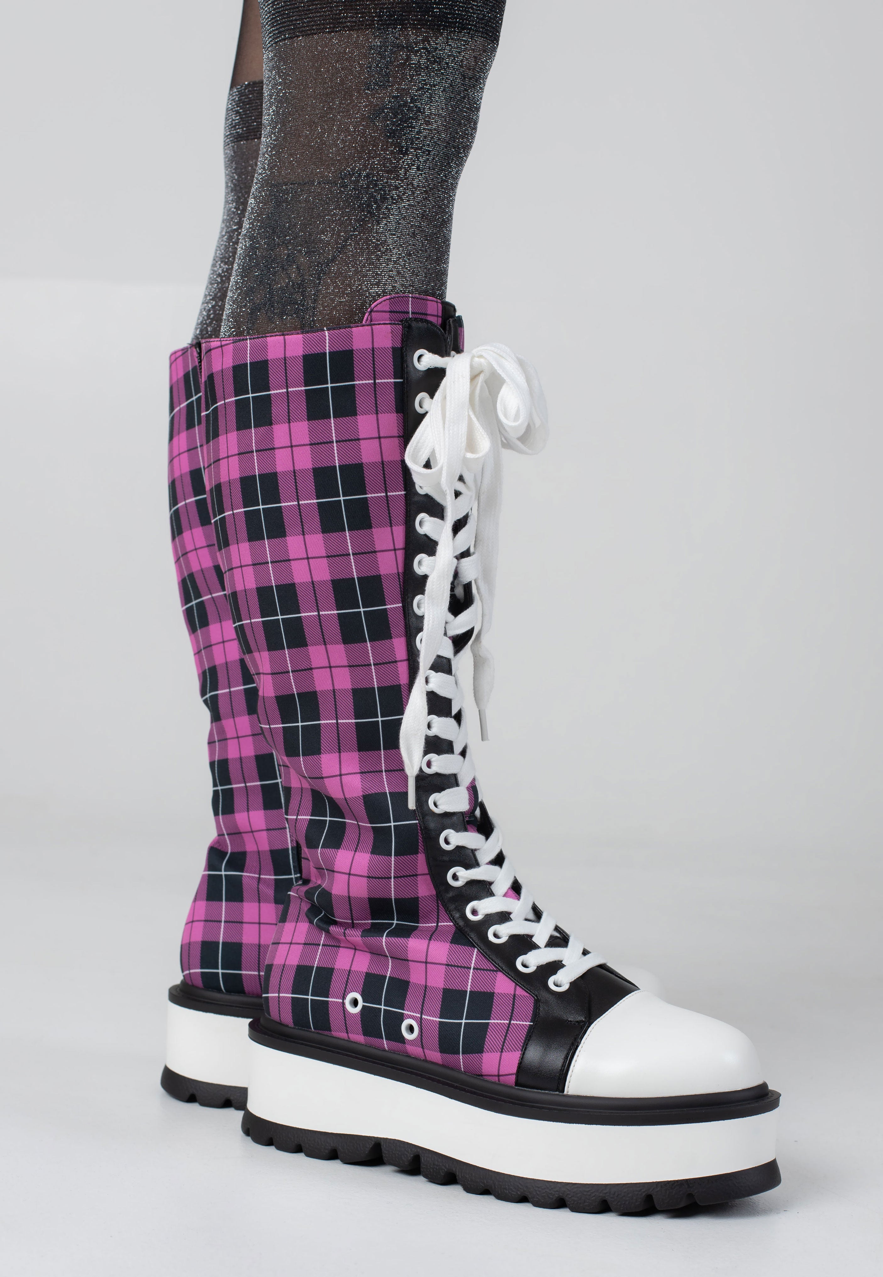 Koi Footwear - Irrelevant Long Platform Pink Check - Girl Shoes | Women-Image