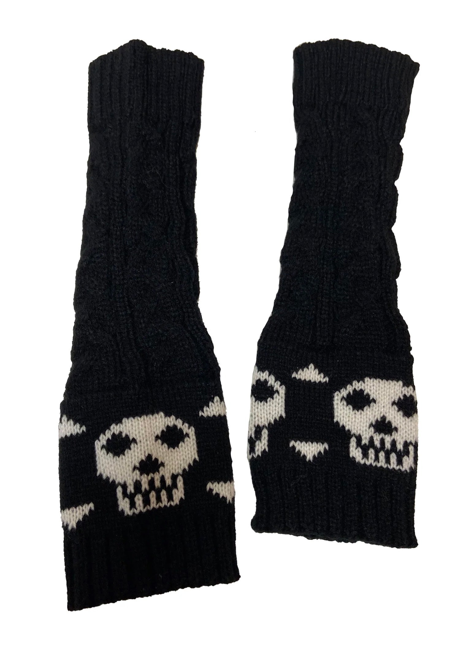 Pamela Mann - Knitted Skull and Crossbones Fingerless Black/White - Gloves | Neutral-Image