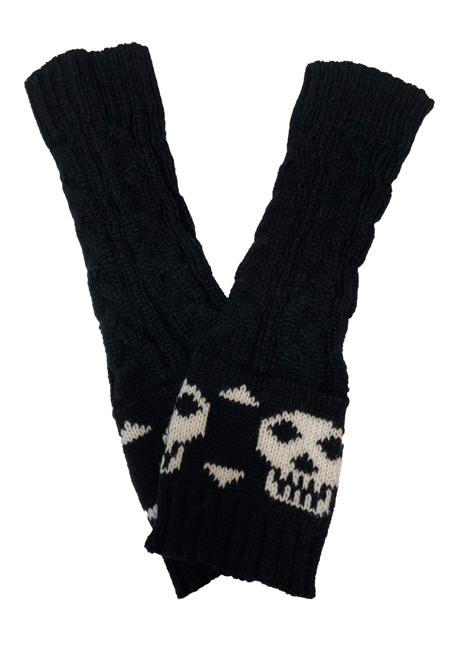 Pamela Mann - Knitted Skull and Crossbones Fingerless Black/White - Gloves | Neutral-Image