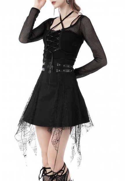 Dark In Love - Punk Rock Cross Spider Net Mini Black - Skirt | Women-Image