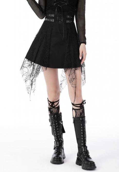 Dark In Love - Punk Rock Cross Spider Net Mini Black - Skirt | Women-Image