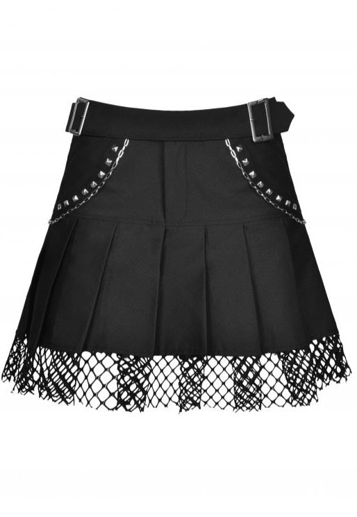 Dark In Love - Rock Girl Studded Pleated Net Mini Black - Skirt | Women-Image