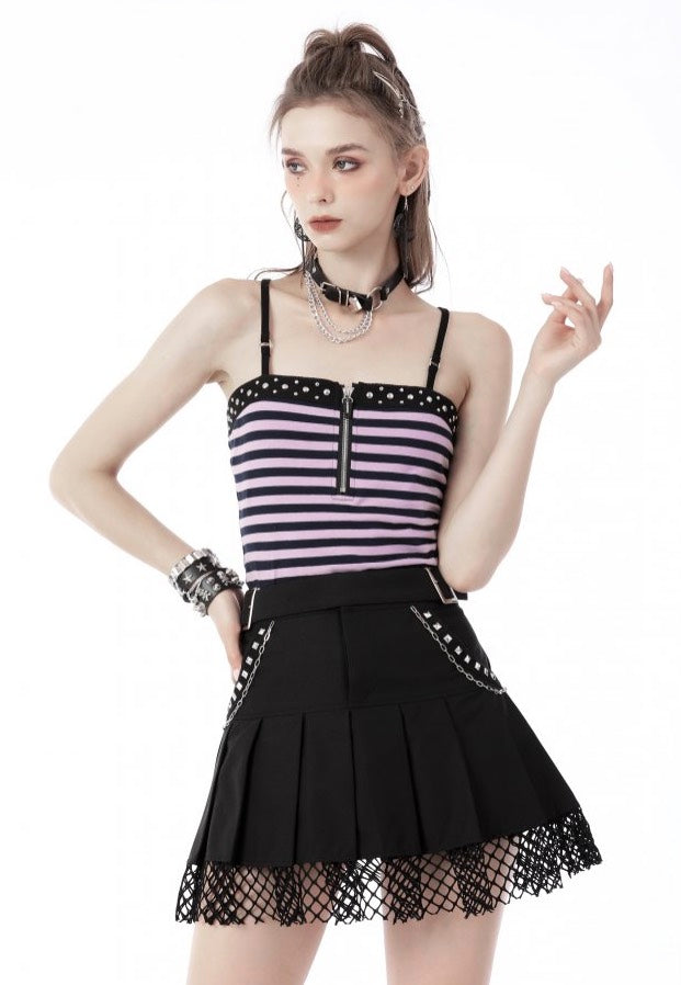 Dark In Love - Rock Girl Studded Pleated Net Mini Black - Skirt | Women-Image