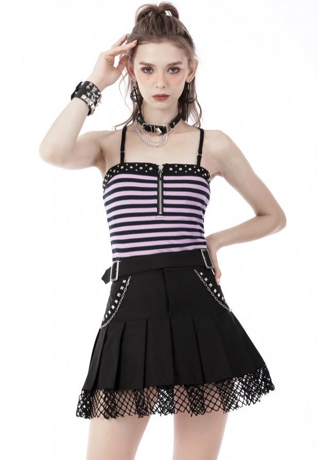 Dark In Love - Rock Girl Studded Pleated Net Mini Black - Skirt | Women-Image