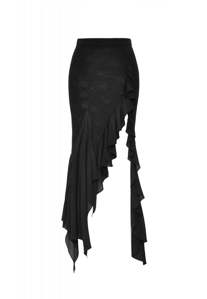 Dark In Love - Black Mermaid Ruffle Slim Long - Skirt | Women-Image