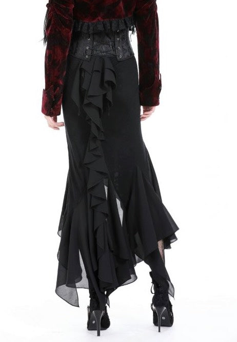 Dark In Love - Black Mermaid Ruffle Slim Long - Skirt | Women-Image