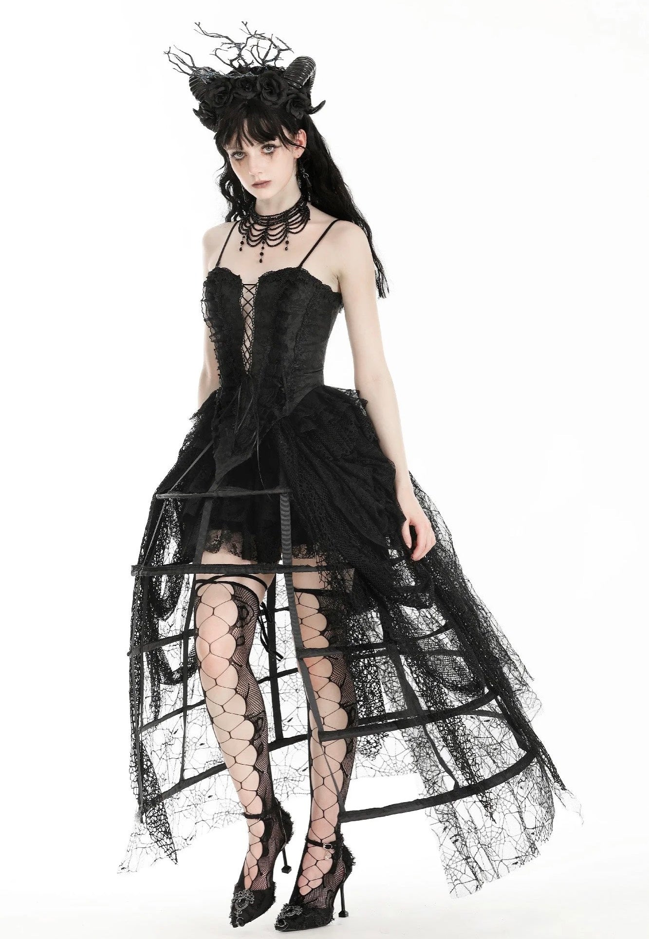 Dark in Love - Rococo Style Spiderweb Tattered Birdcage Petticoat Long - Skirt | Women-Image