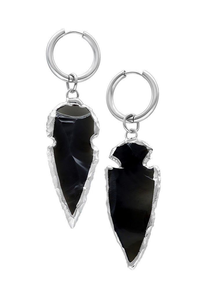 Wildcat - Little Obsidian Stone Hoops Silver - Earrings | Neutral-Image