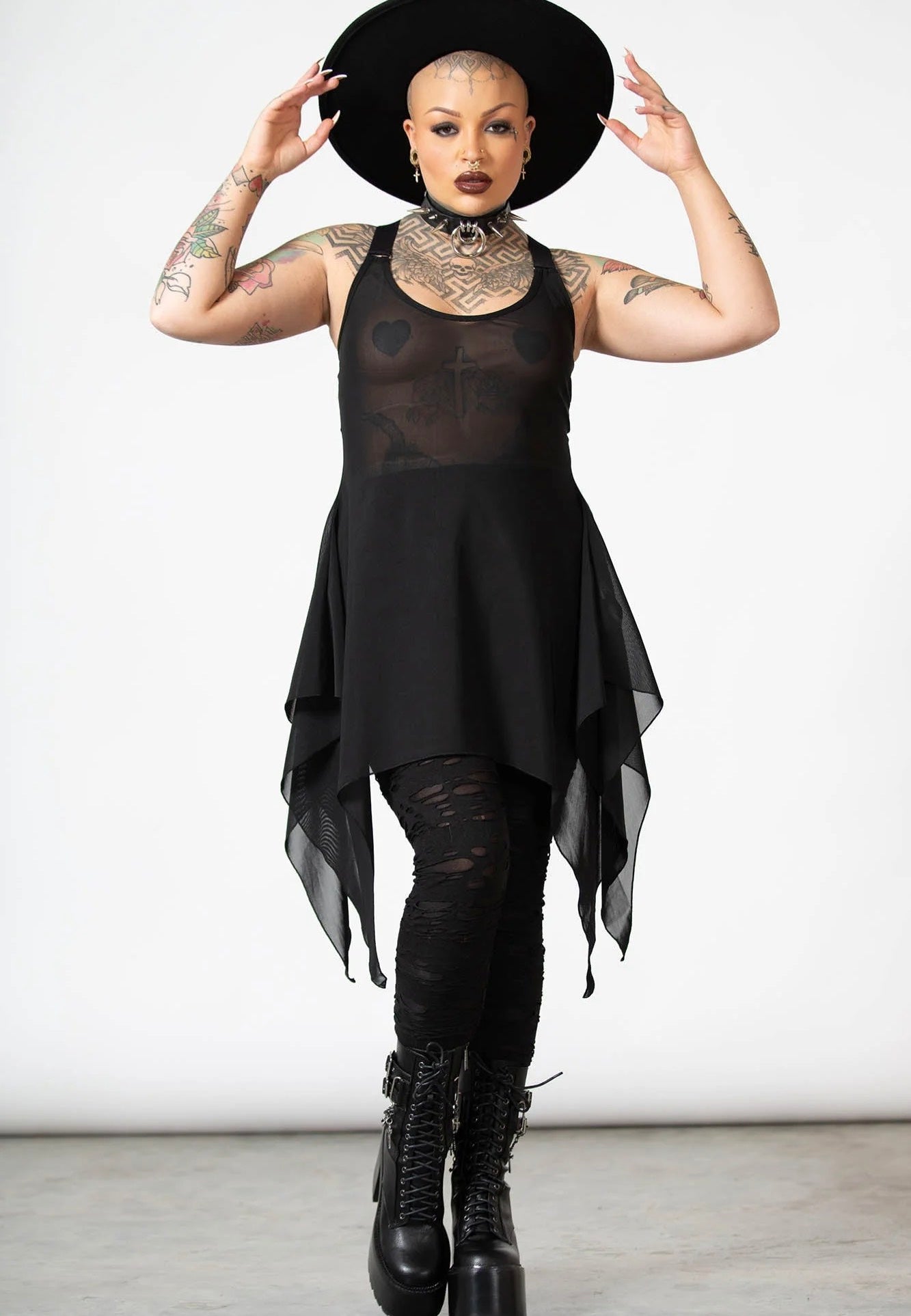 Killstar - Lilith's Blood Mesh Tunic Black - Top | Women-Image