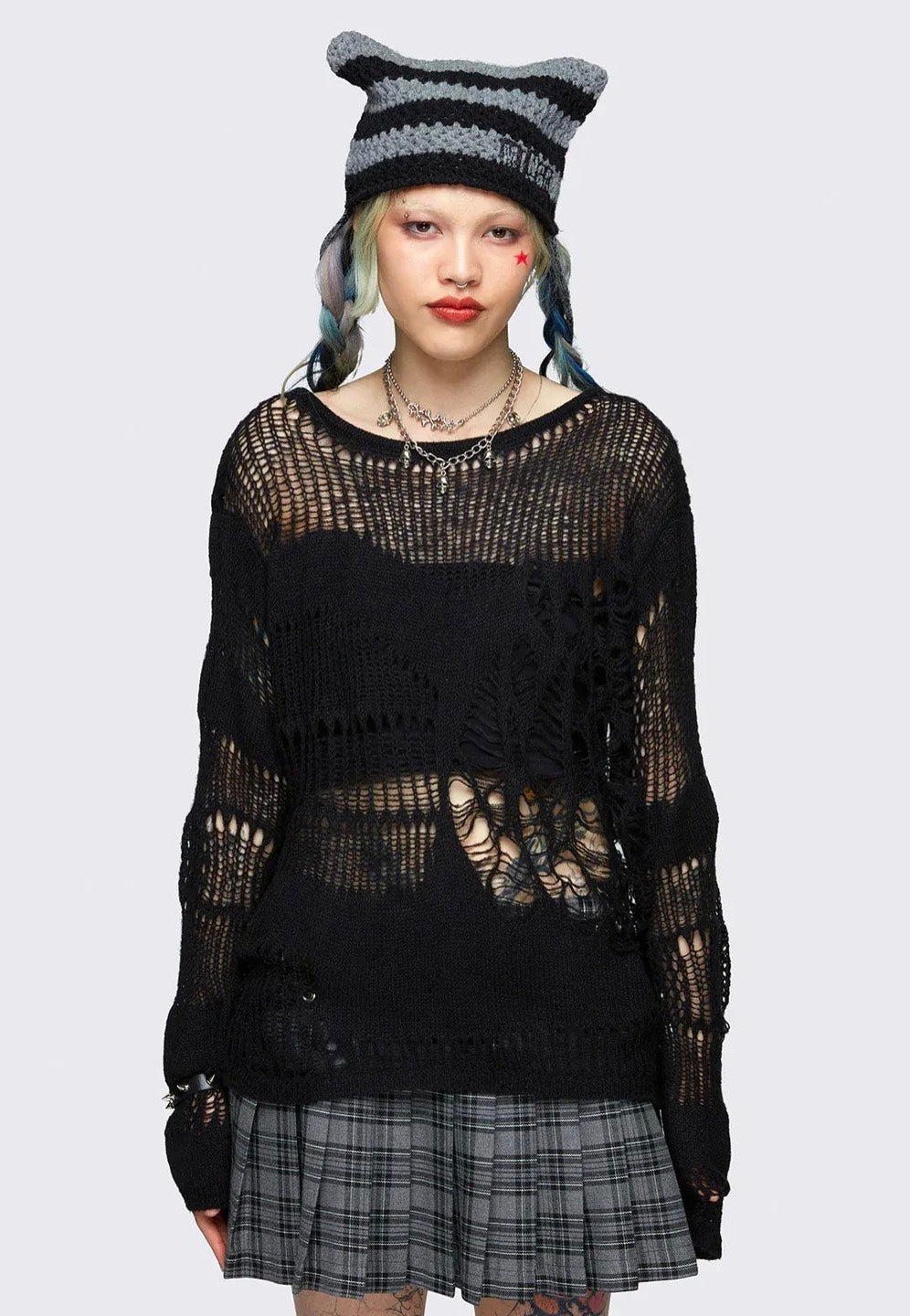 Minga London - Arachne Black Distressed Knit Jumper - Pullover | Women-Image