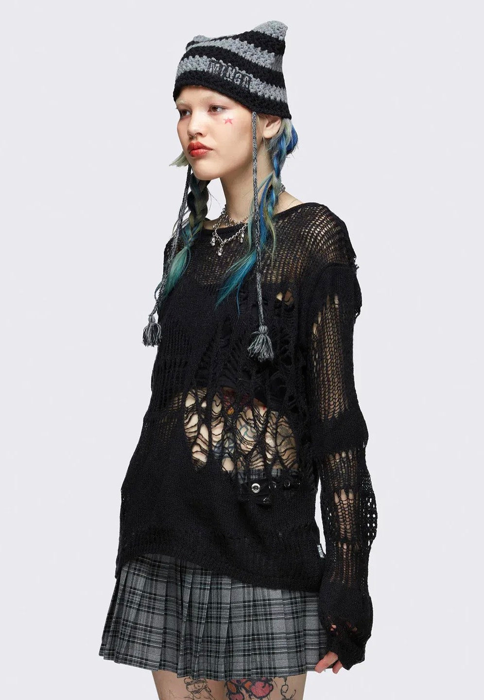 Minga London - Arachne Black Distressed Knit Jumper - Pullover | Women-Image