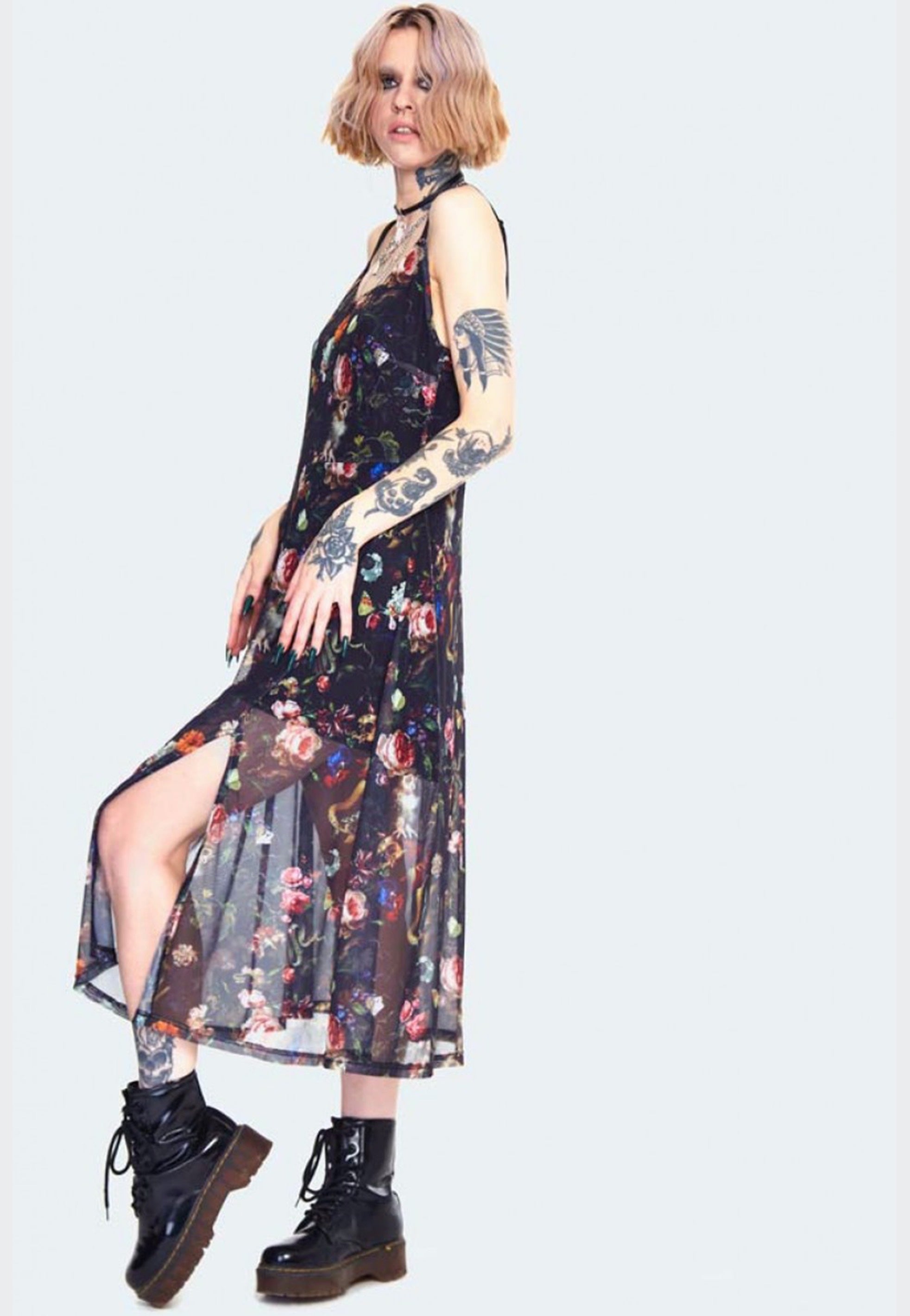 Jawbreaker - Night Garden Print Midi With Front Open Black - Dress | Women-Image