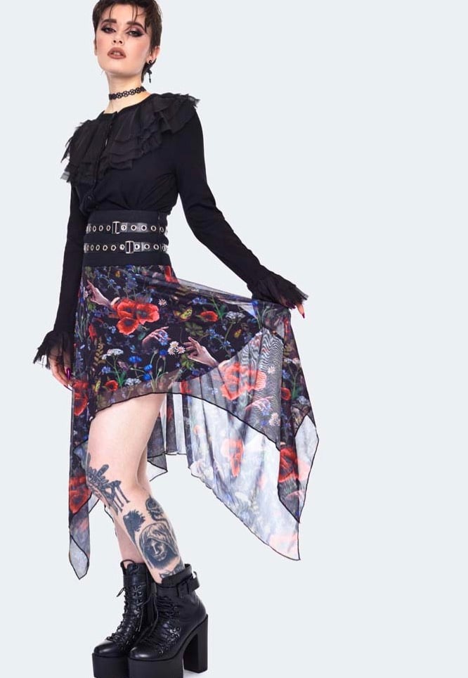 Jawbreaker - Night Meadow Asymmetrical Mesh Multi - Skirt | Women-Image