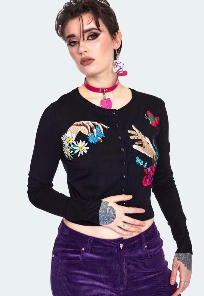 Jawbreaker - Night Meadow Embroidered Black - Cardigan | Women-Image