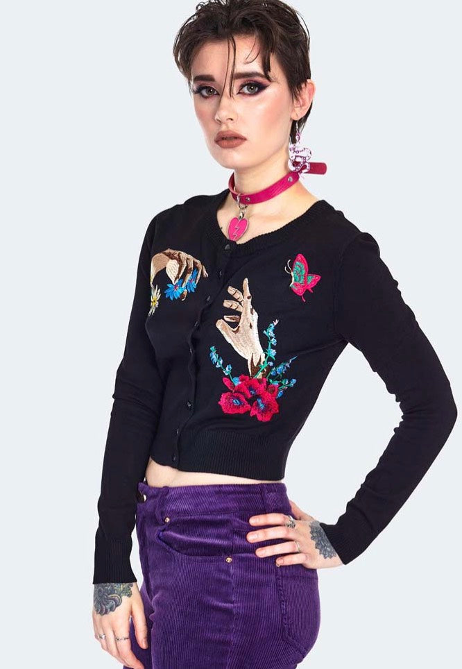 Jawbreaker - Night Meadow Embroidered Black - Cardigan | Women-Image