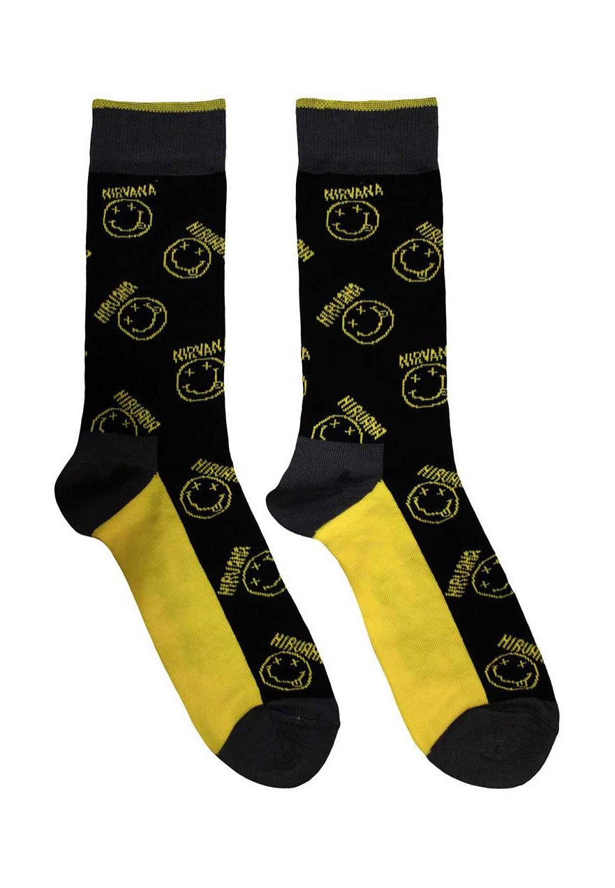 Nirvana - Yellow Happy Face Pattern - Socks | Neutral-Image