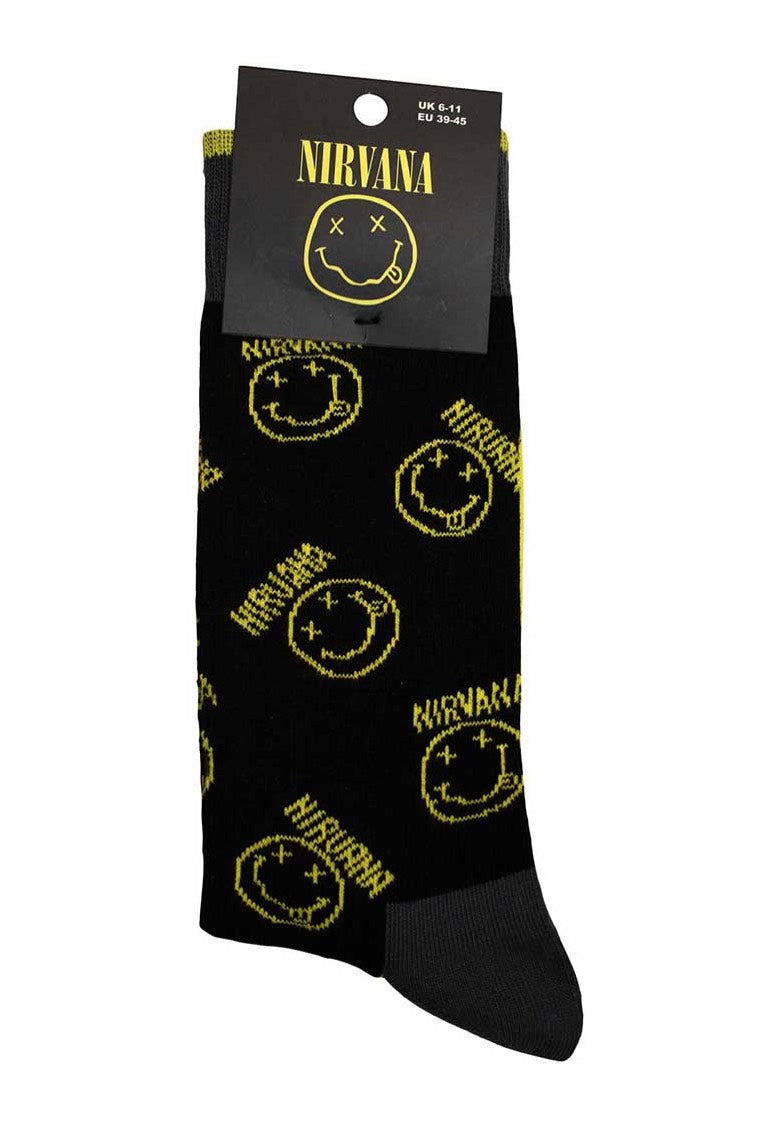 Nirvana - Yellow Happy Face Pattern - Socks | Neutral-Image