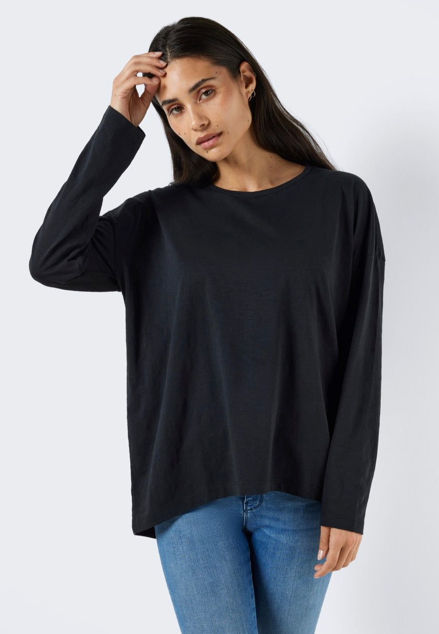 Noisy May - Mathilde O Neck High/Low Top Black - Longsleeve | Women-Image