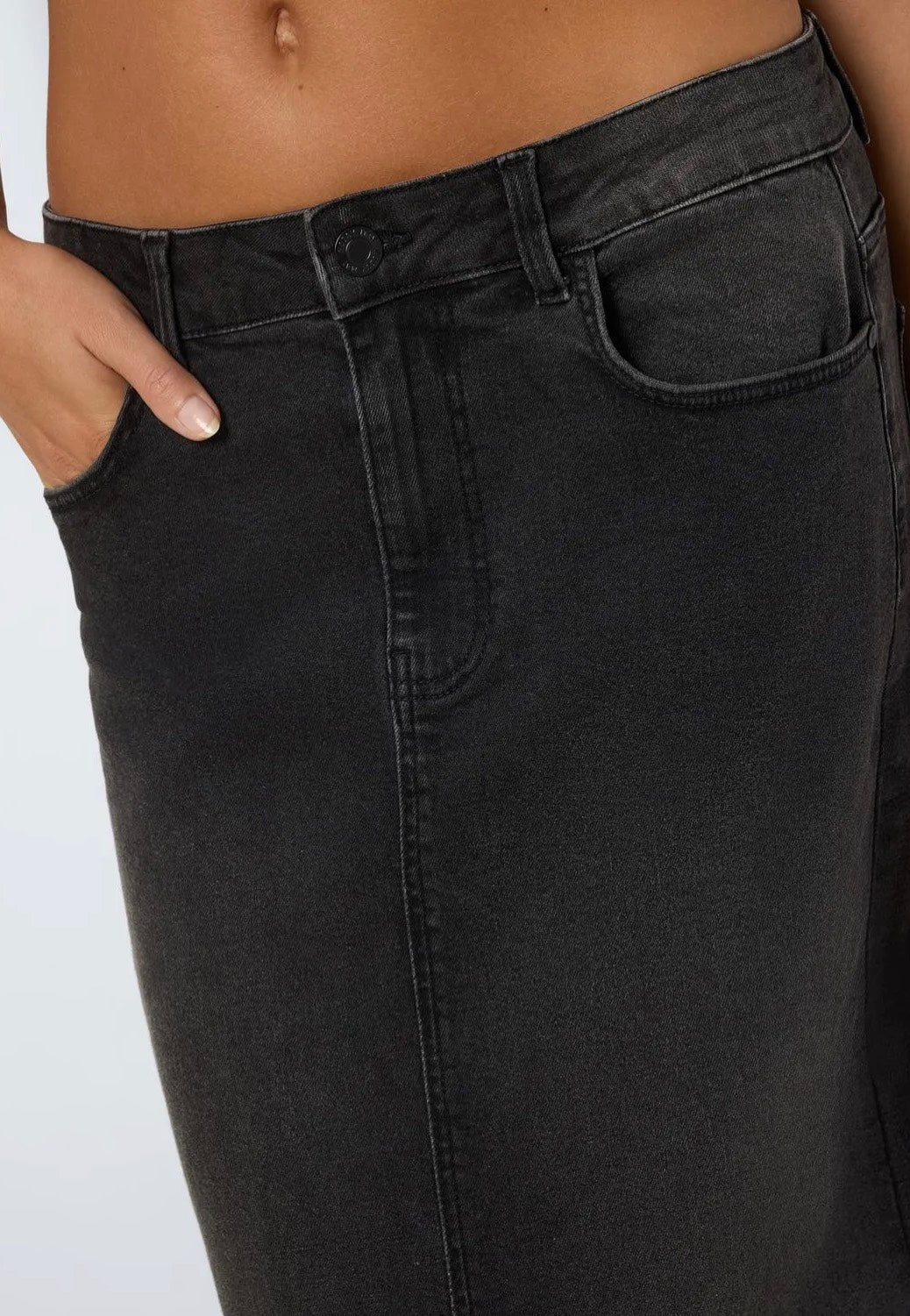 Noisy May - Sissel Slit Long Dark Grey Denim - Skirt | Women-Image