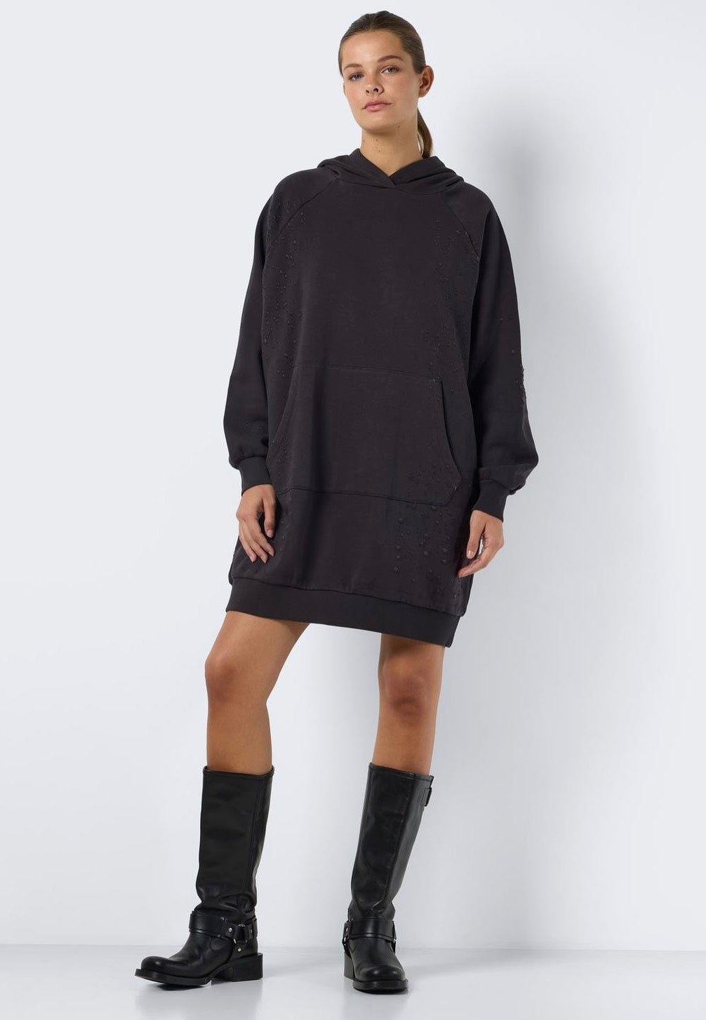 Noisy May - Lega Destroyed Hoodie Obsidian - Dress | Women-Image