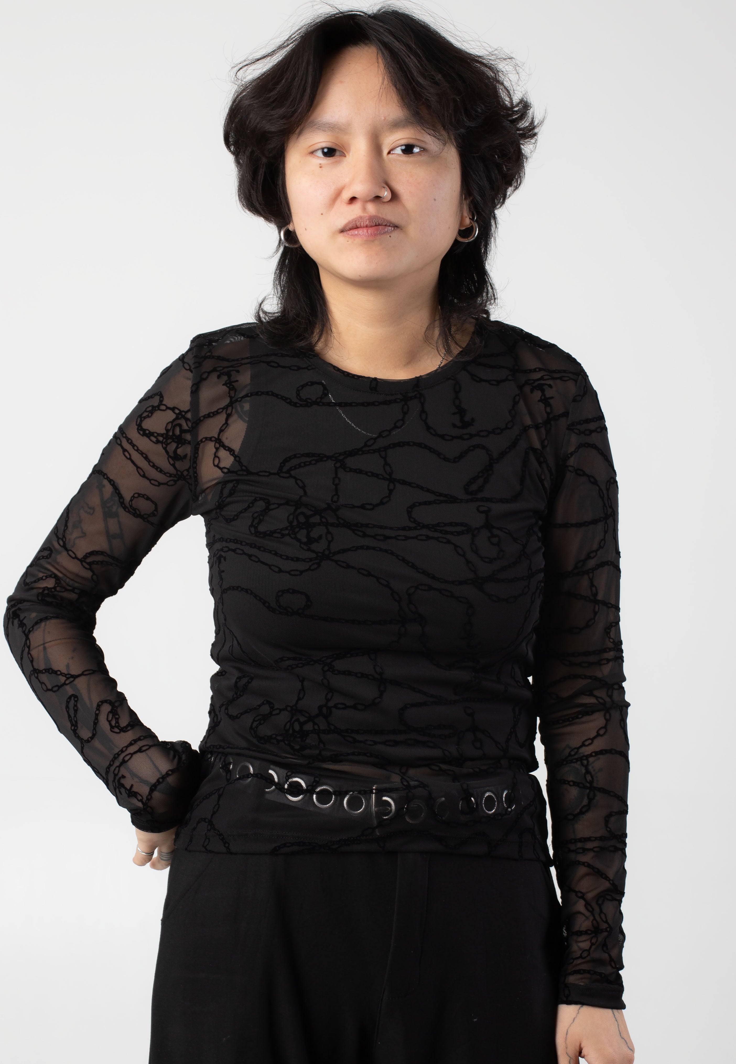 Noisy May - Cemre O Neck Mesh Black Chain - Top | Women-Image