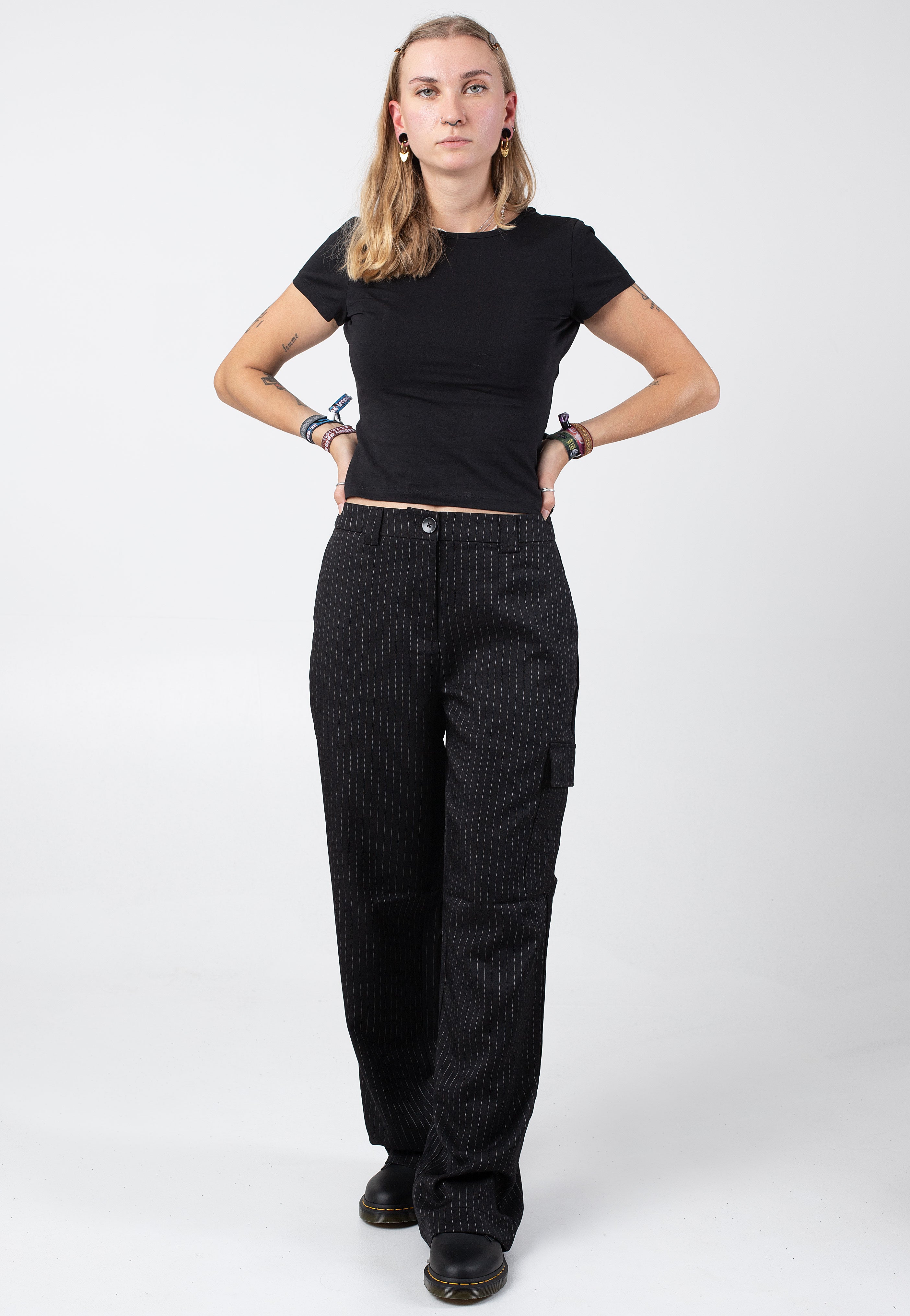 Noisy May - Dallas Pinstripe Black White - Pants | Women-Image