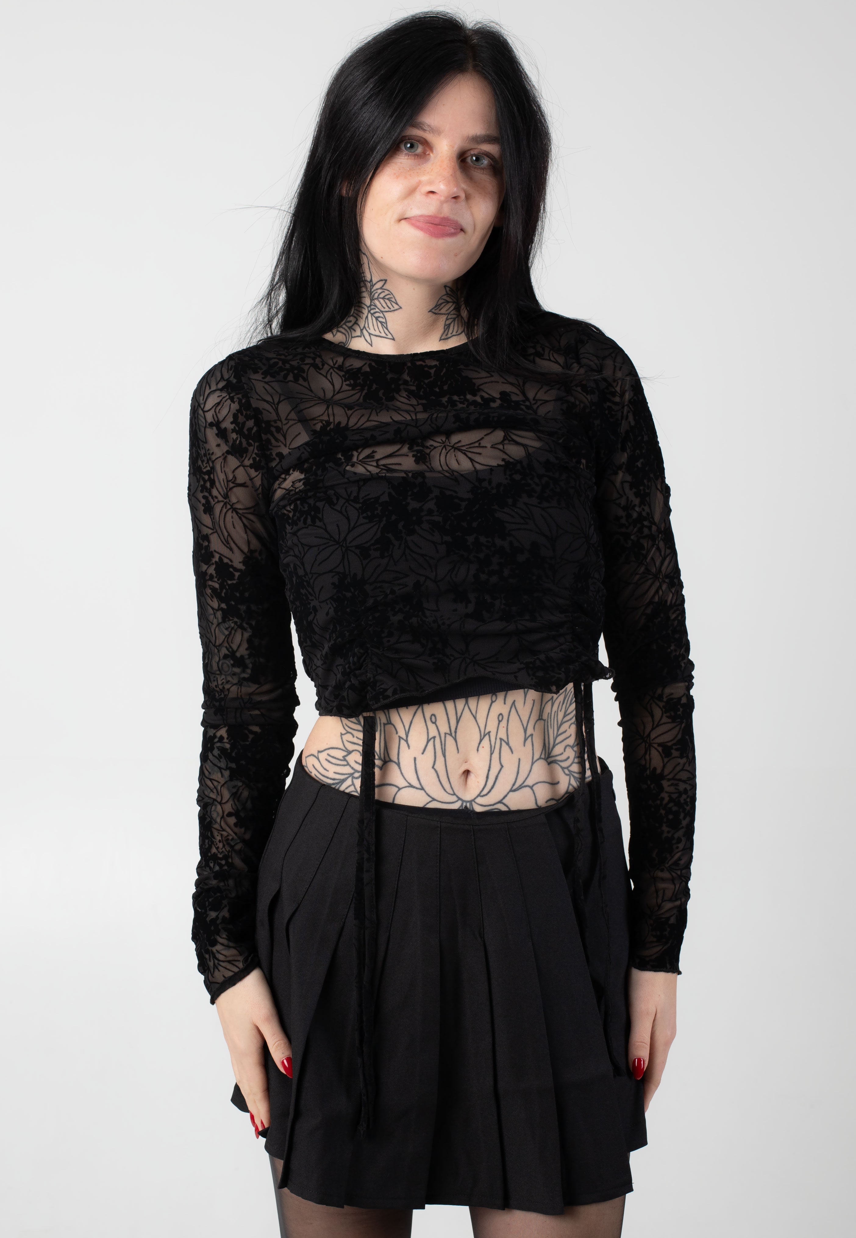 Noisy May - Inna Ruhcing Mesh Black Flower - Top | Women-Image