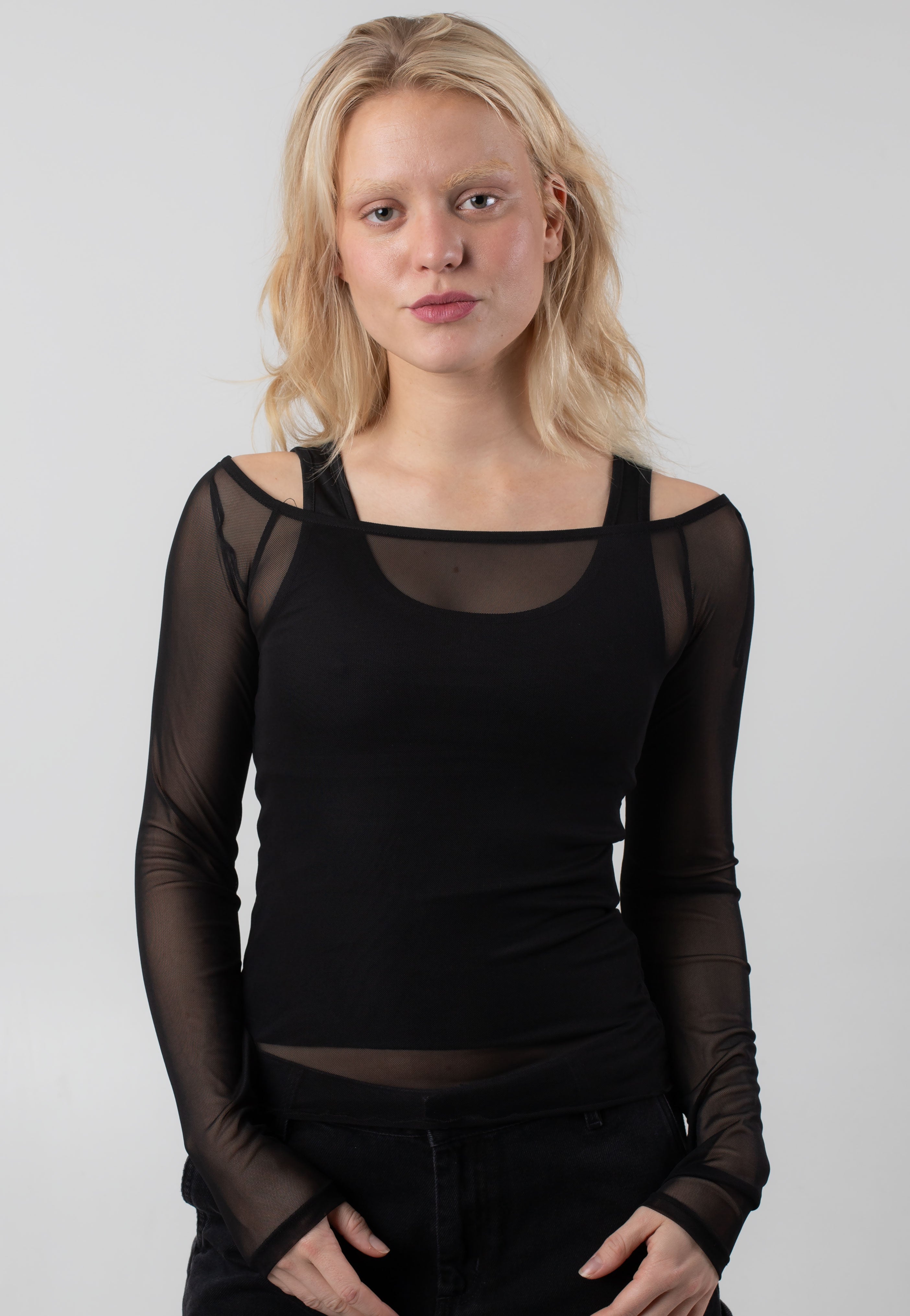 Noisy May - Judith L/S Mesh 2-In-1 Black - Top | Women-Image