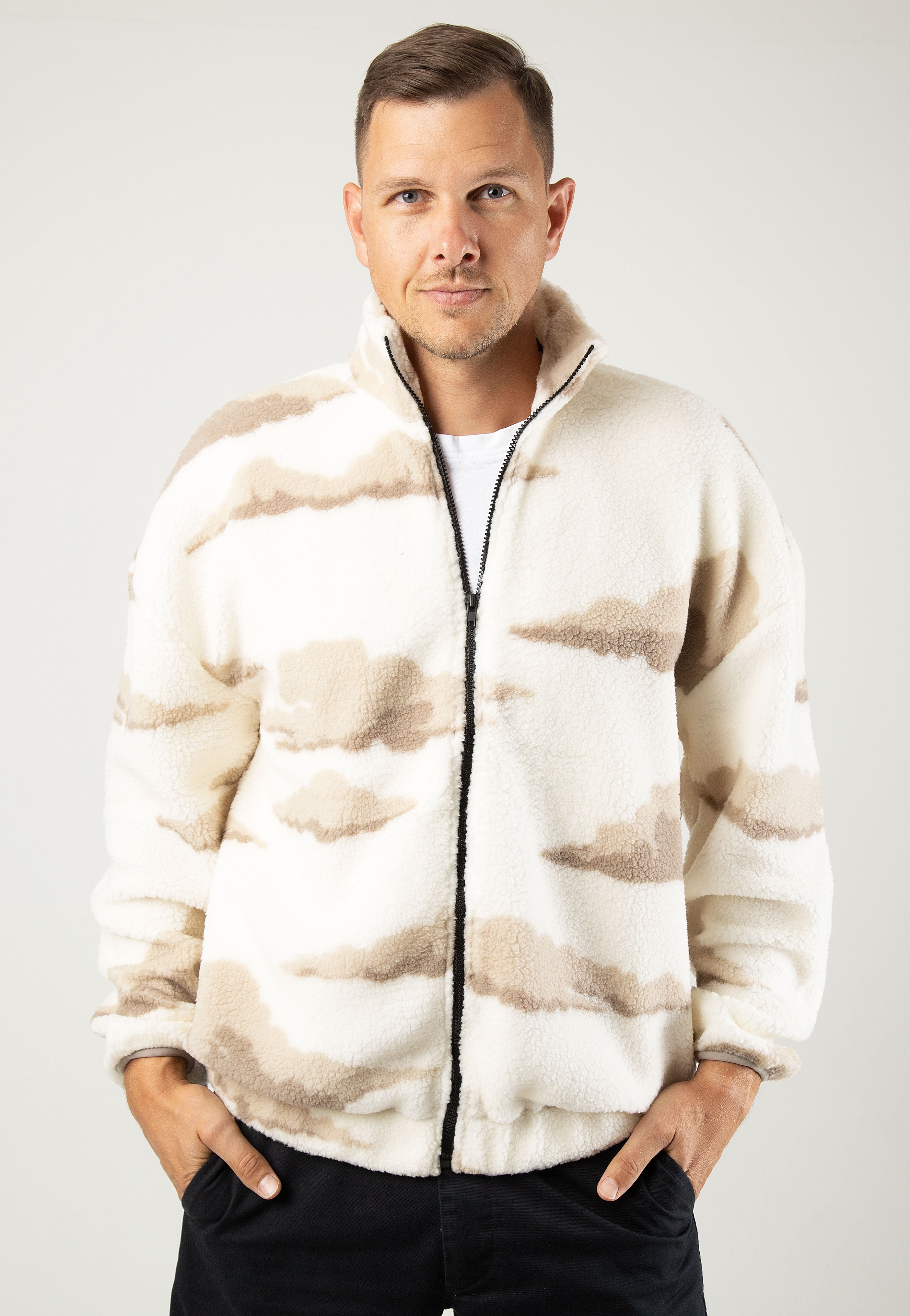 Only & Sons - Remy RLX AOP Teddy Full Zip Antique White - Jacket | Men-Image