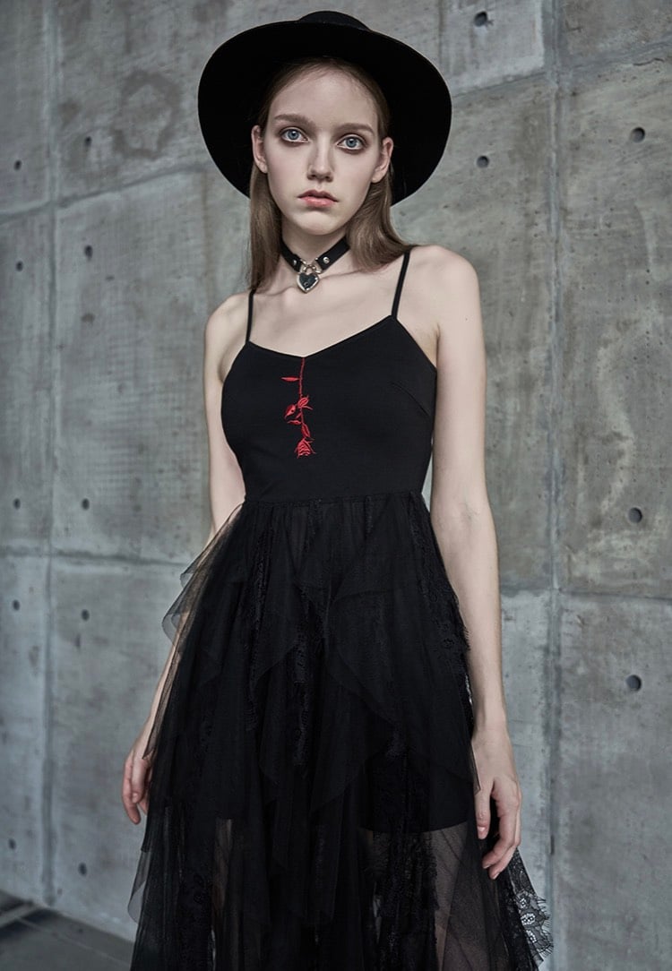 Punk Rave - Embroidered Lace Bramble Roses Black - Dress | Women-Image