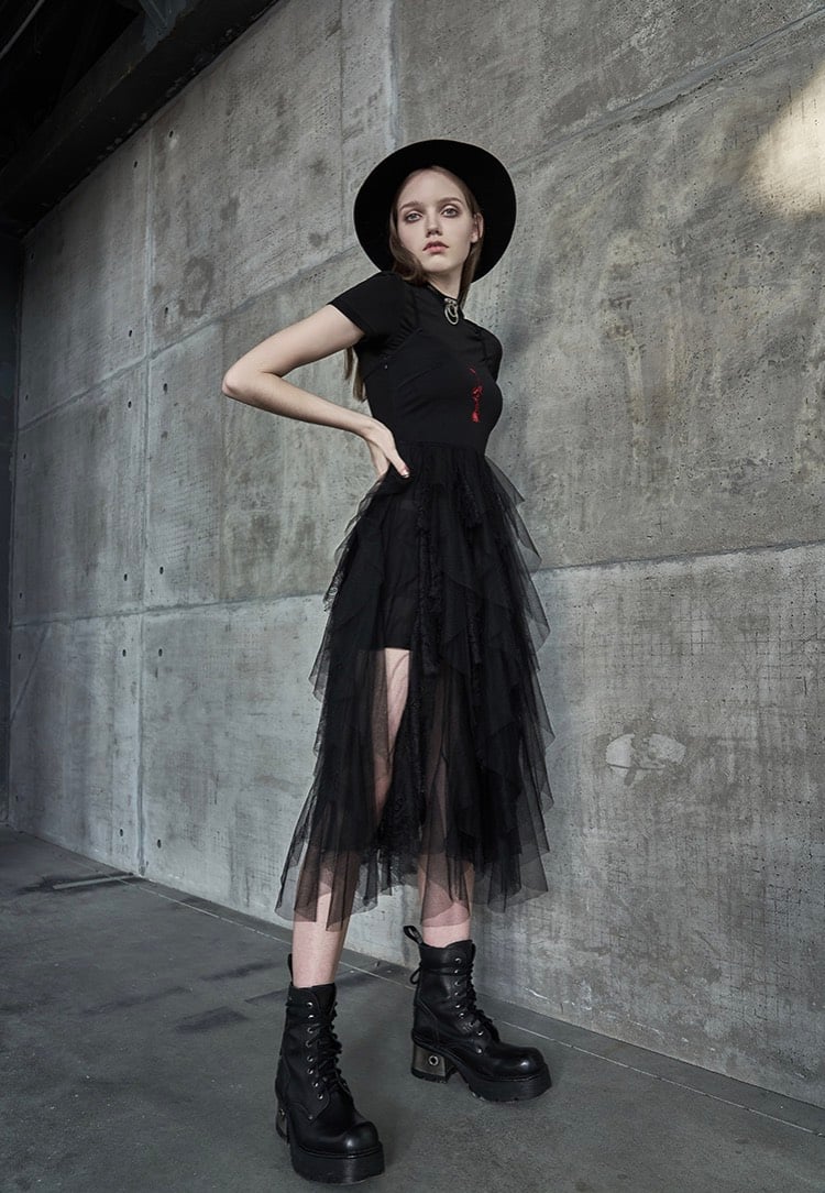 Punk Rave - Embroidered Lace Bramble Roses Black - Dress | Women-Image