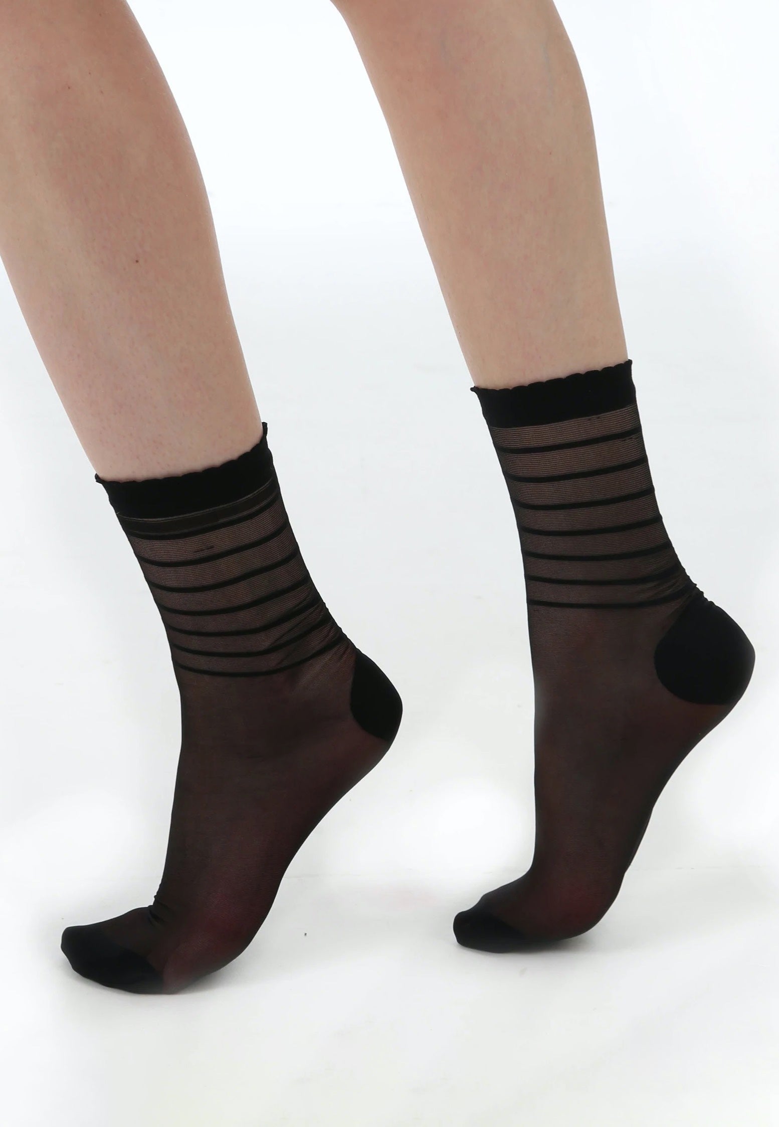 Pamela Mann - Sheer and Stripe Ankle Black - Socks | Neutral-Image