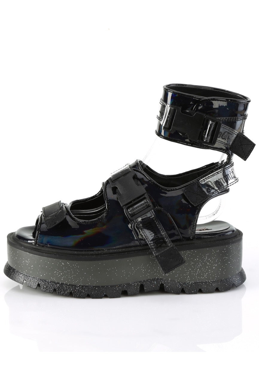 DemoniaCult - Slacker 15B Black Holo Pat - Girl Sandals | Women-Image