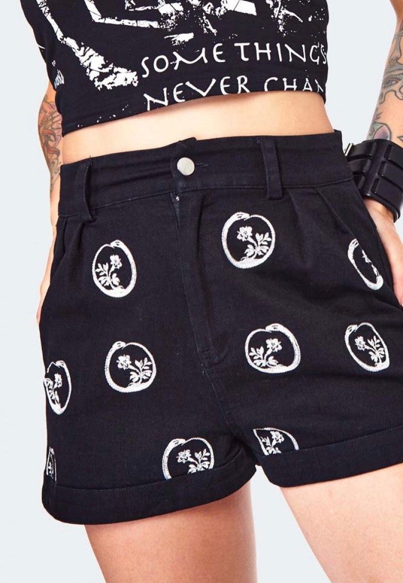 Jawbreaker - Snake Embroidered Denim Black - Shorts | Women-Image