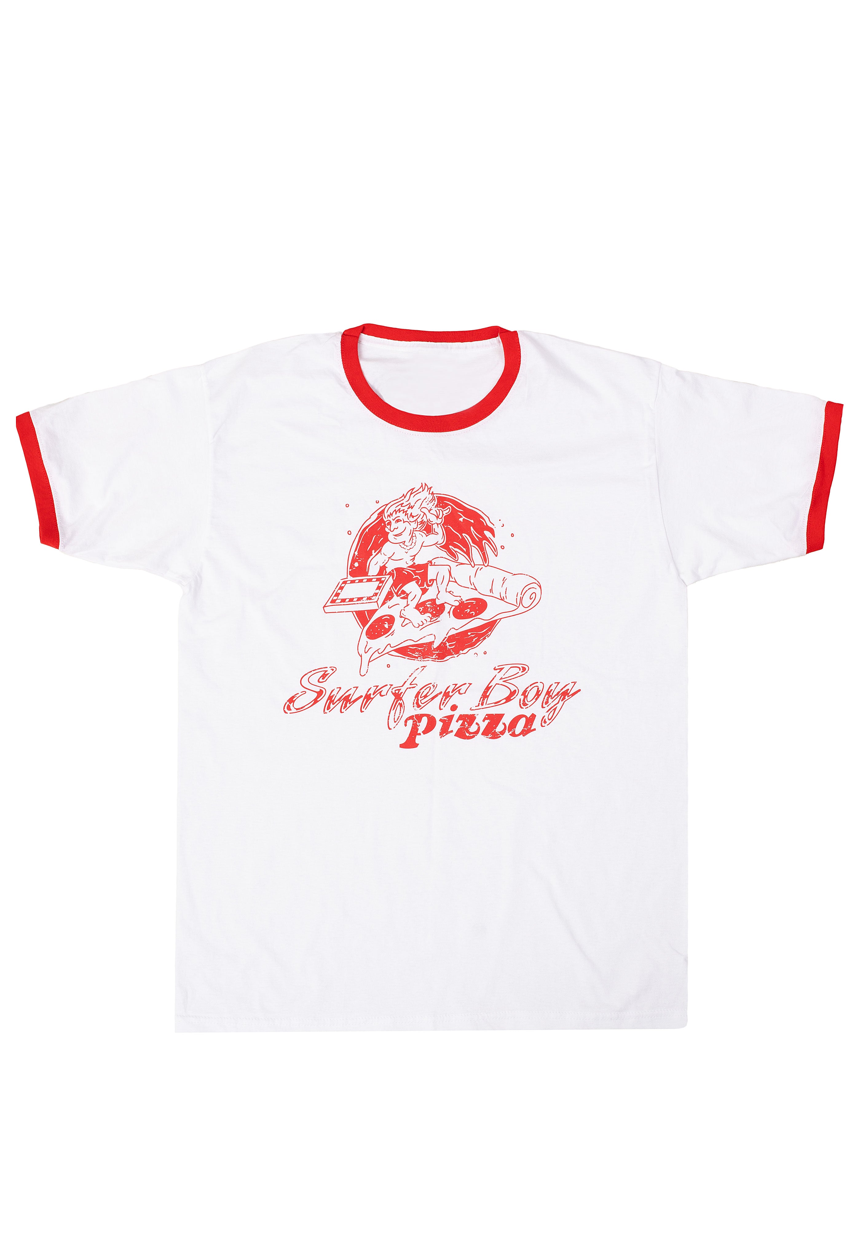 Stranger Things - Surfer Boy Pizza Ringer White/ Red - T-Shirt | Neutral-Image