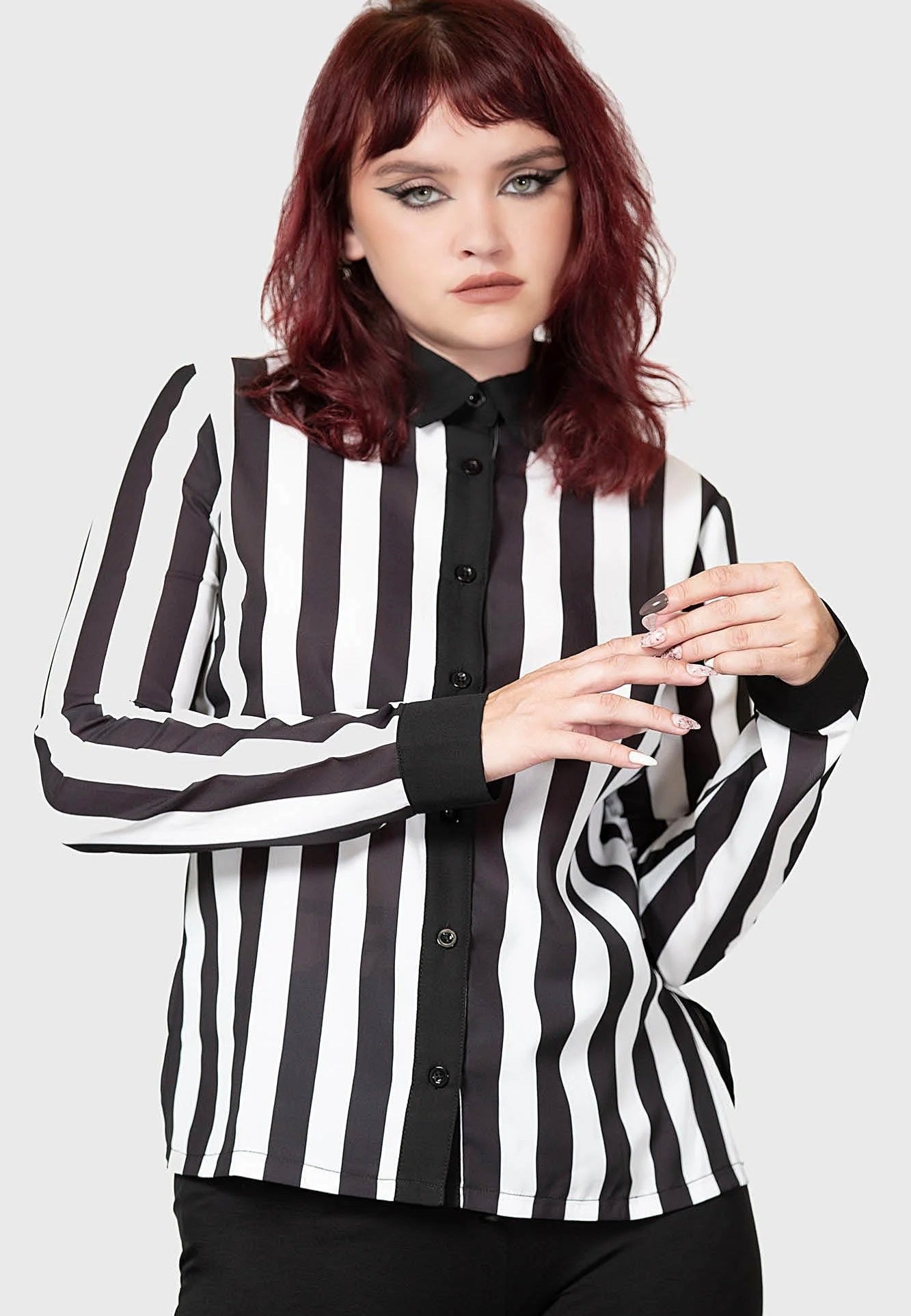 Killstar - Stripe Down Shirt Black - Blouse | Women-Image