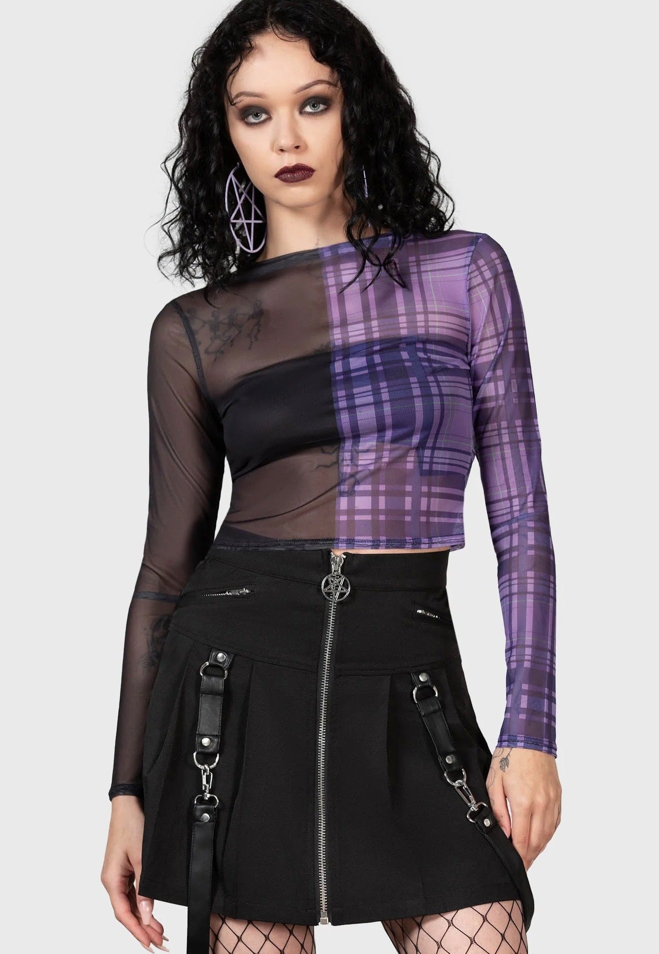 Killstar - Sweet Nightmare Lilac Tartan/Black - Top | Women-Image