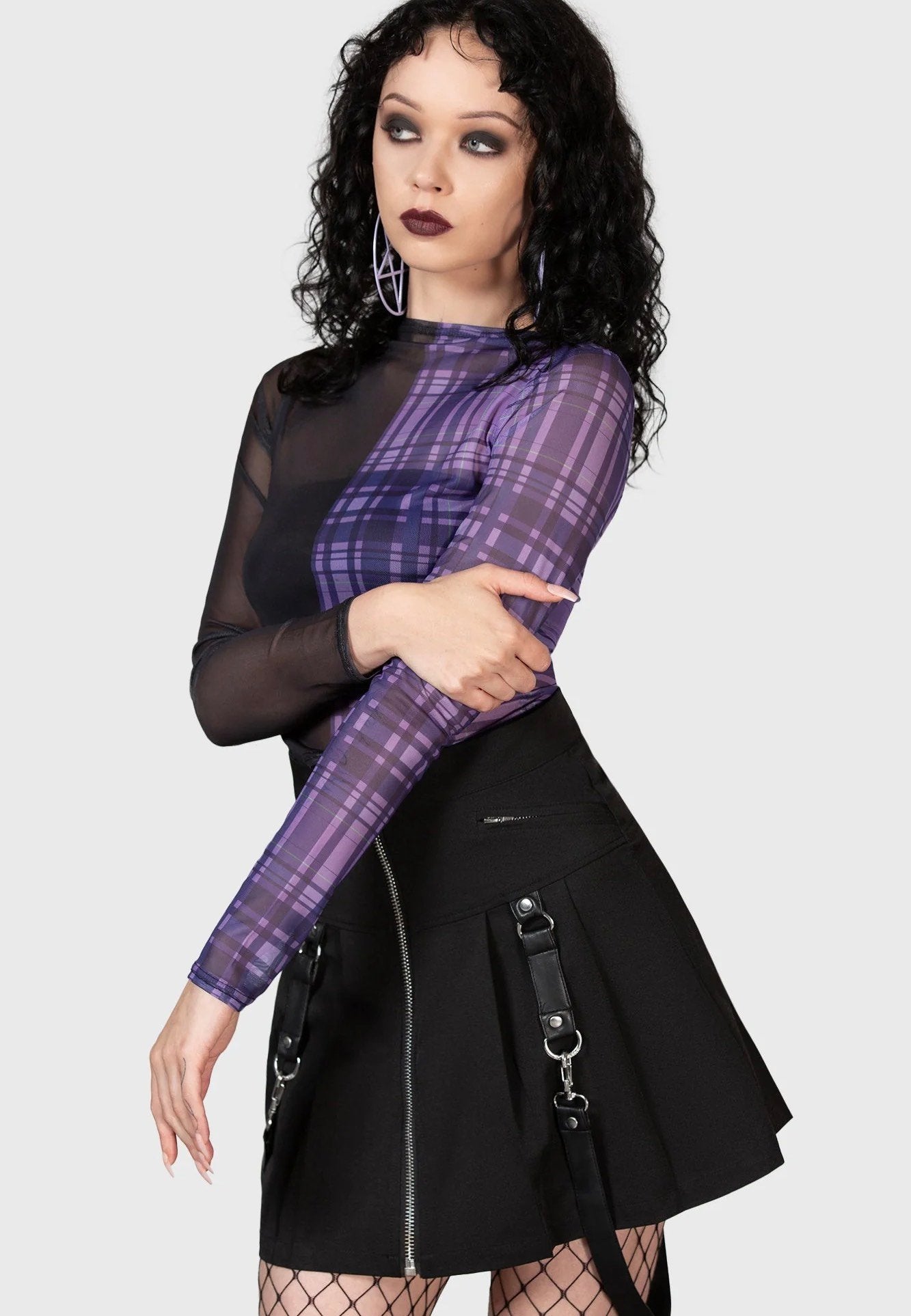 Killstar - Sweet Nightmare Lilac Tartan/Black - Top | Women-Image