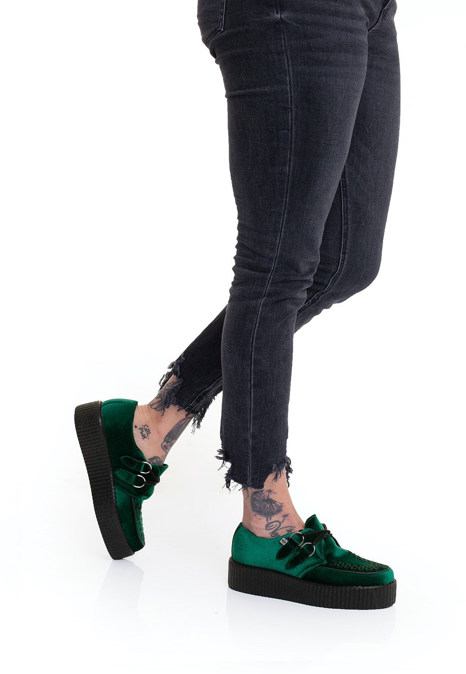 T.U.K. - Viva Mondo Creeper Emerald Green Velvet - Girl Shoes | Women-Image