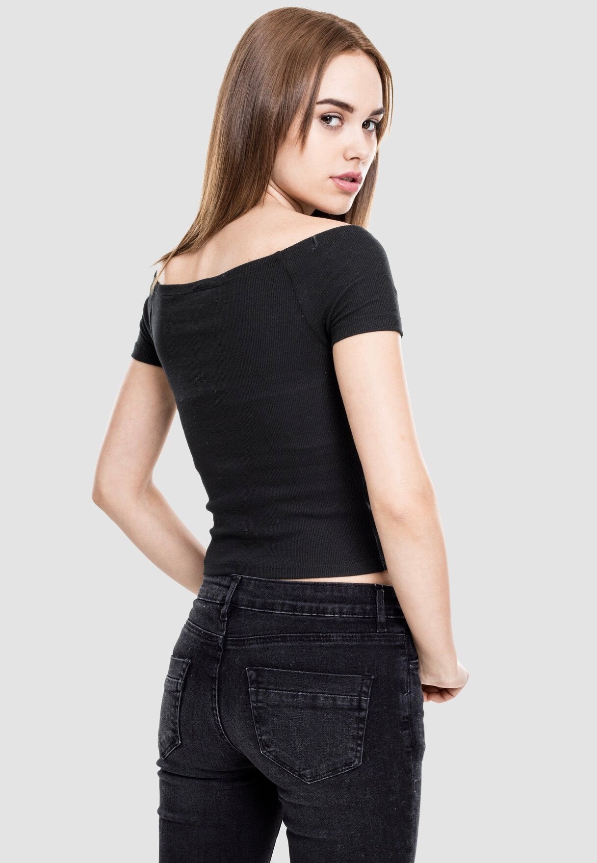 Urban Classics - Ladies Off Shoulder Rib Black - T-Shirt | Women-Image