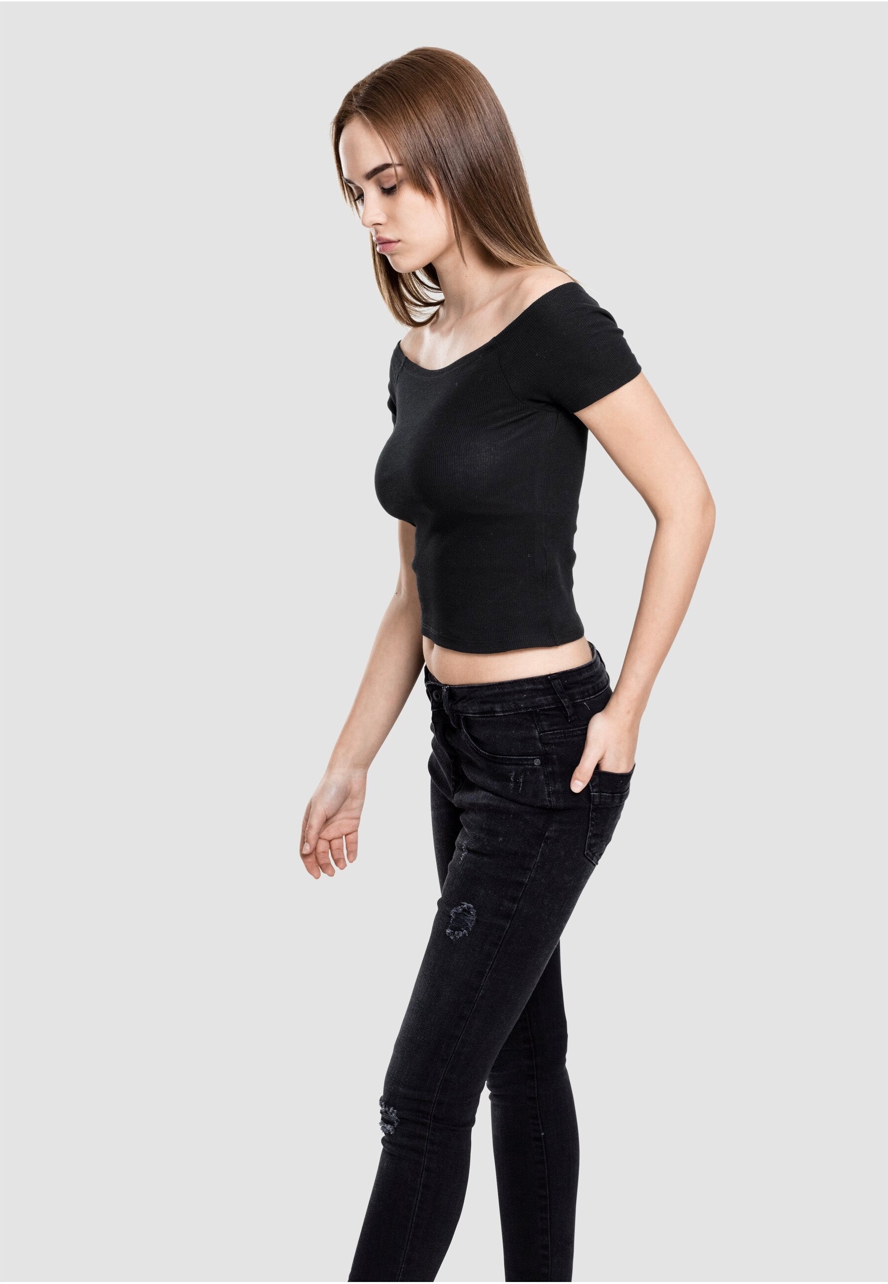 Urban Classics - Ladies Off Shoulder Rib Black - T-Shirt | Women-Image