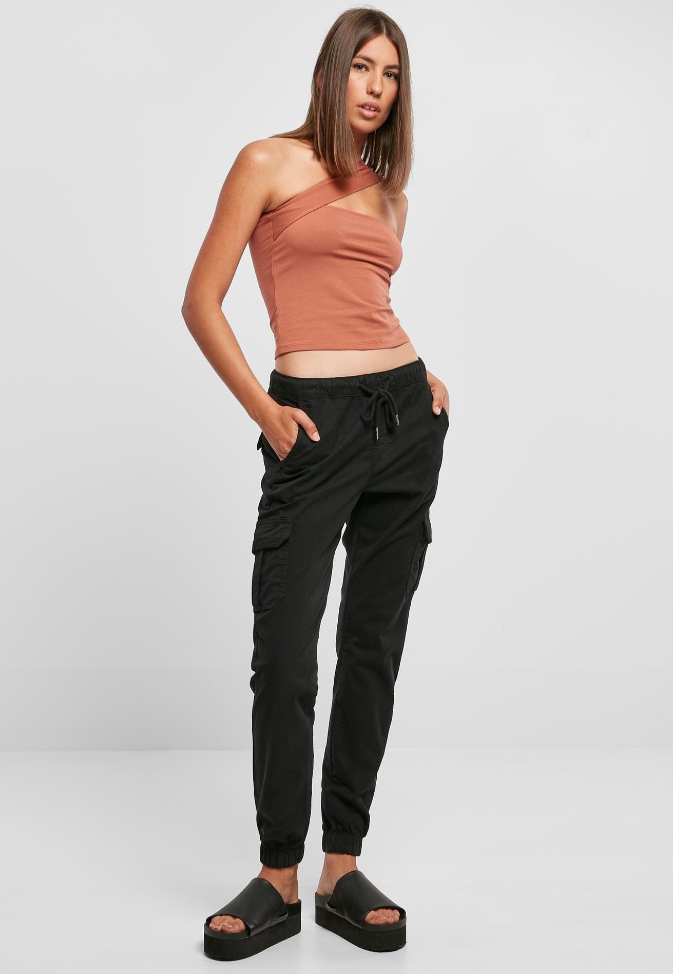 Urban Classics - Ladies High Waist Cargo Black - Pants | Women-Image