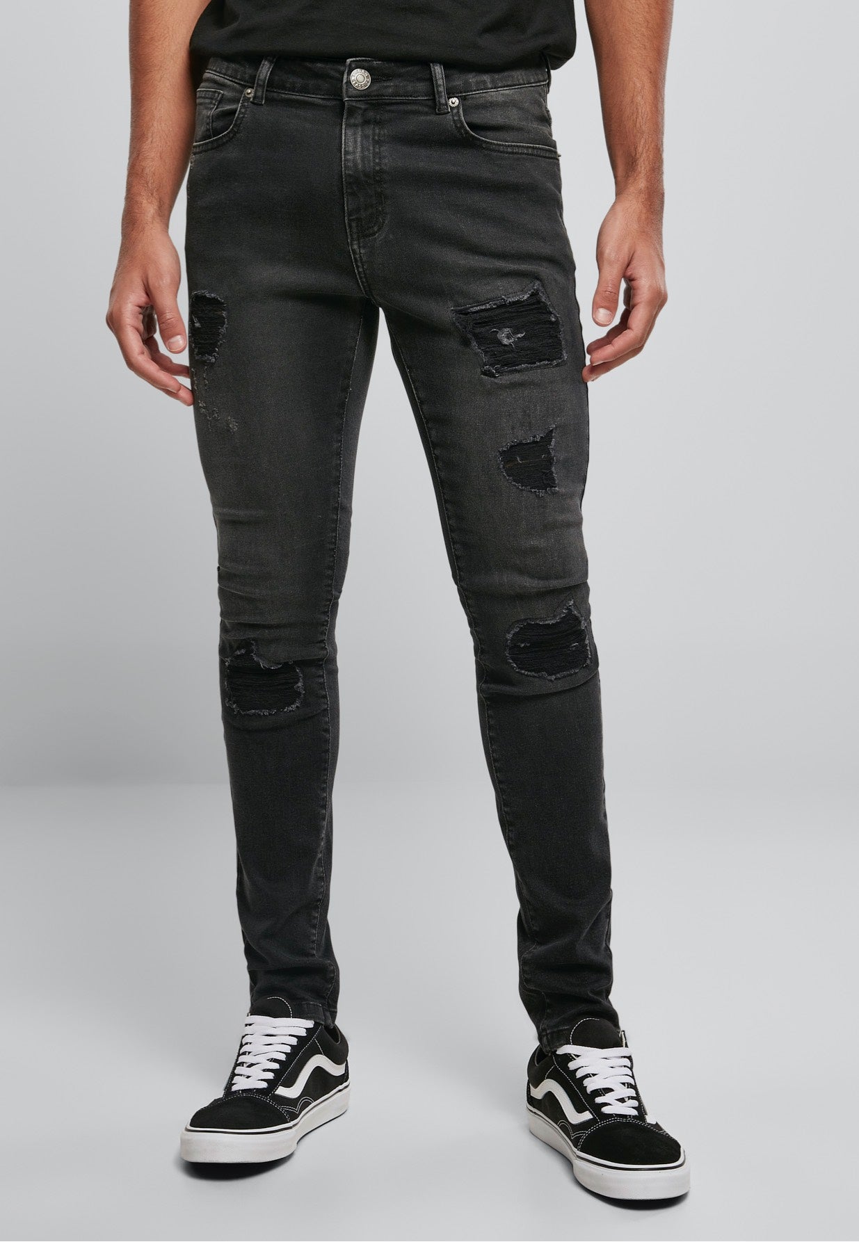 Urban Classics - Heavy Destroyed Slim Fit Real Black Heavy Washed - Jeans | Men-Image