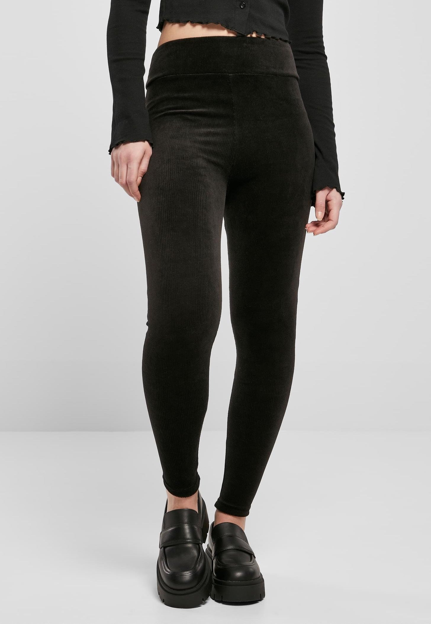 Urban Classics - Ladies High Waist Rib Black - Leggings | Women-Image