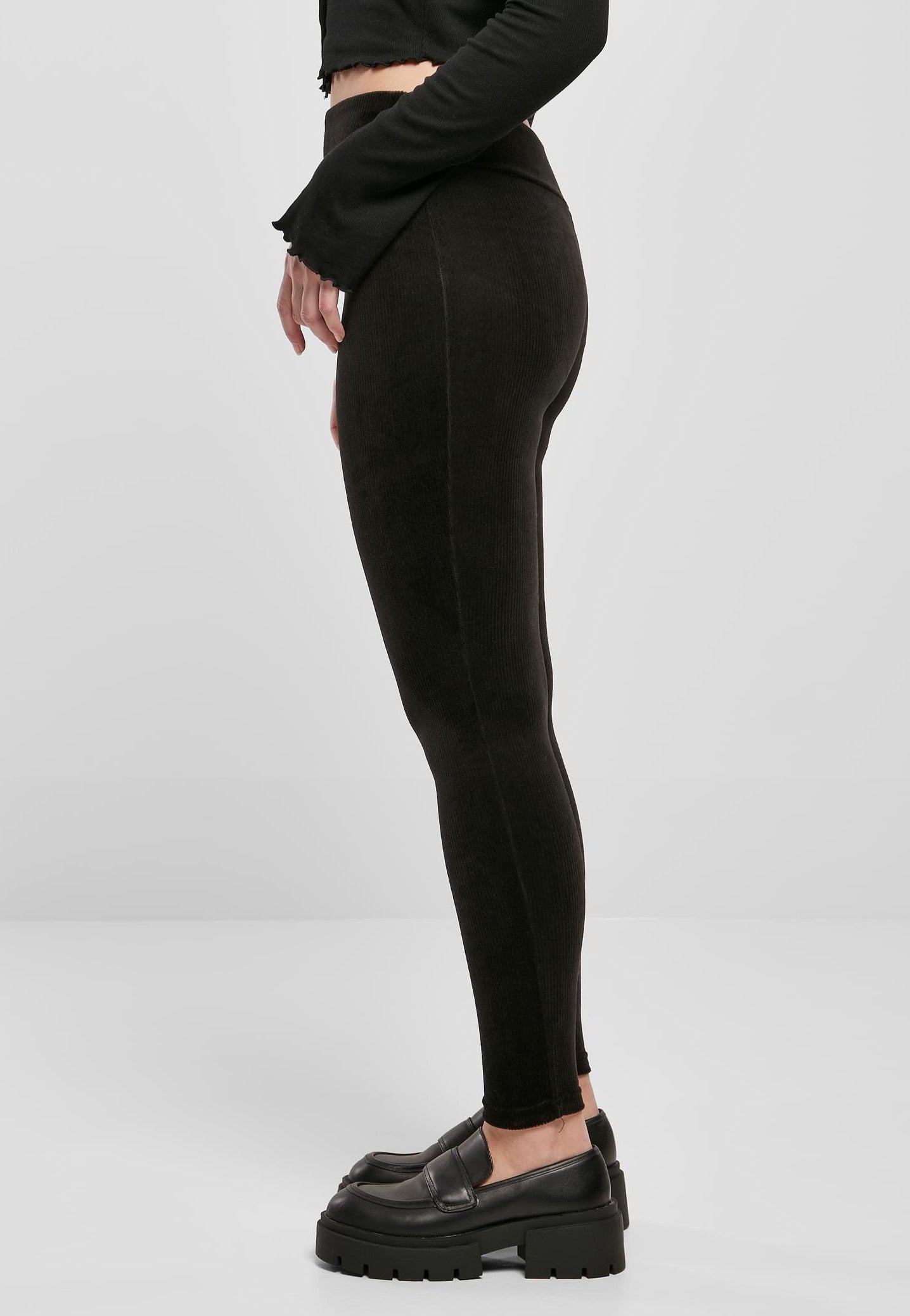 Urban Classics - Ladies High Waist Rib Black - Leggings | Women-Image