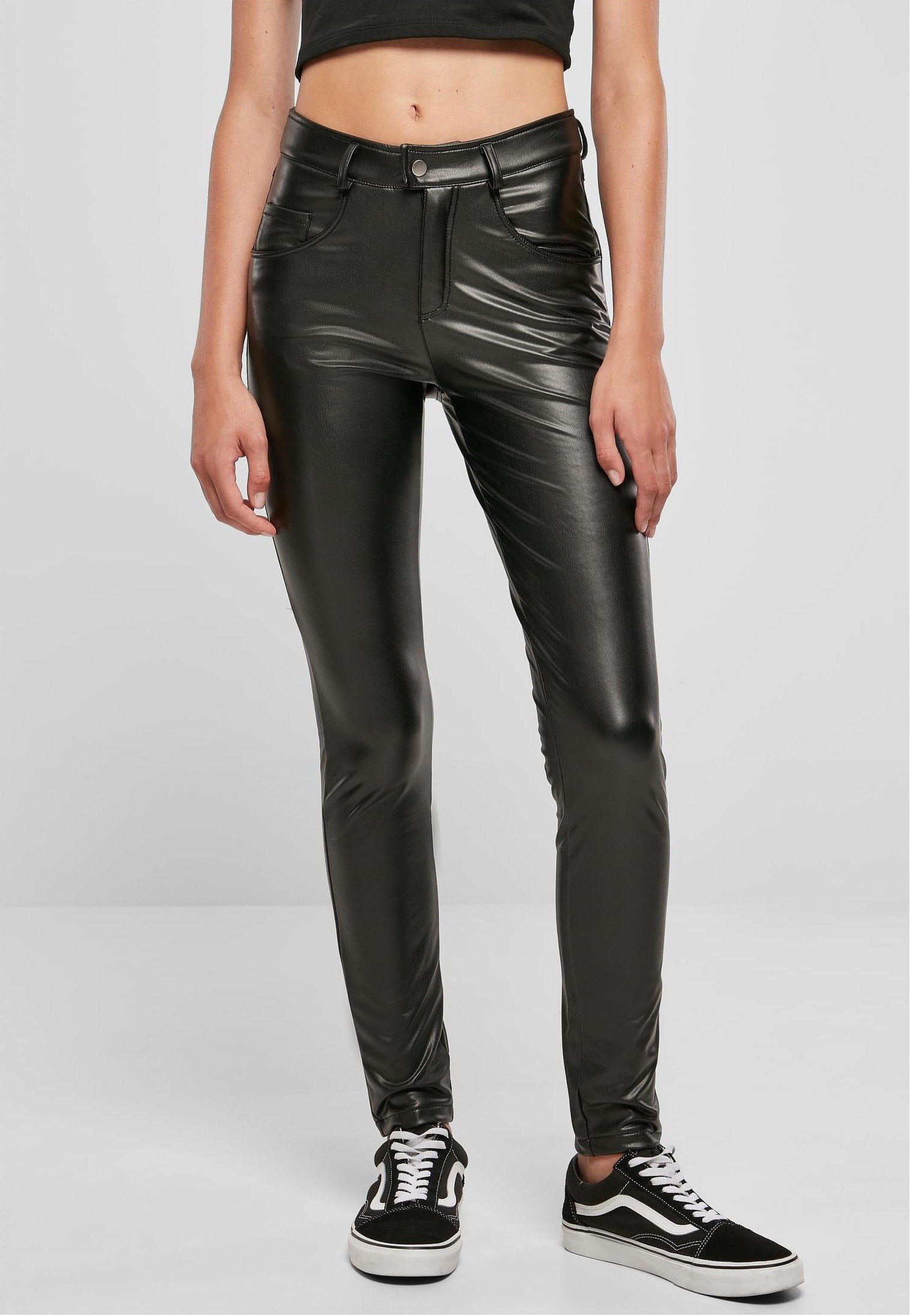 Urban Classics - Ladies Mid Waist Synthetic Leather Black - Pants | Women-Image