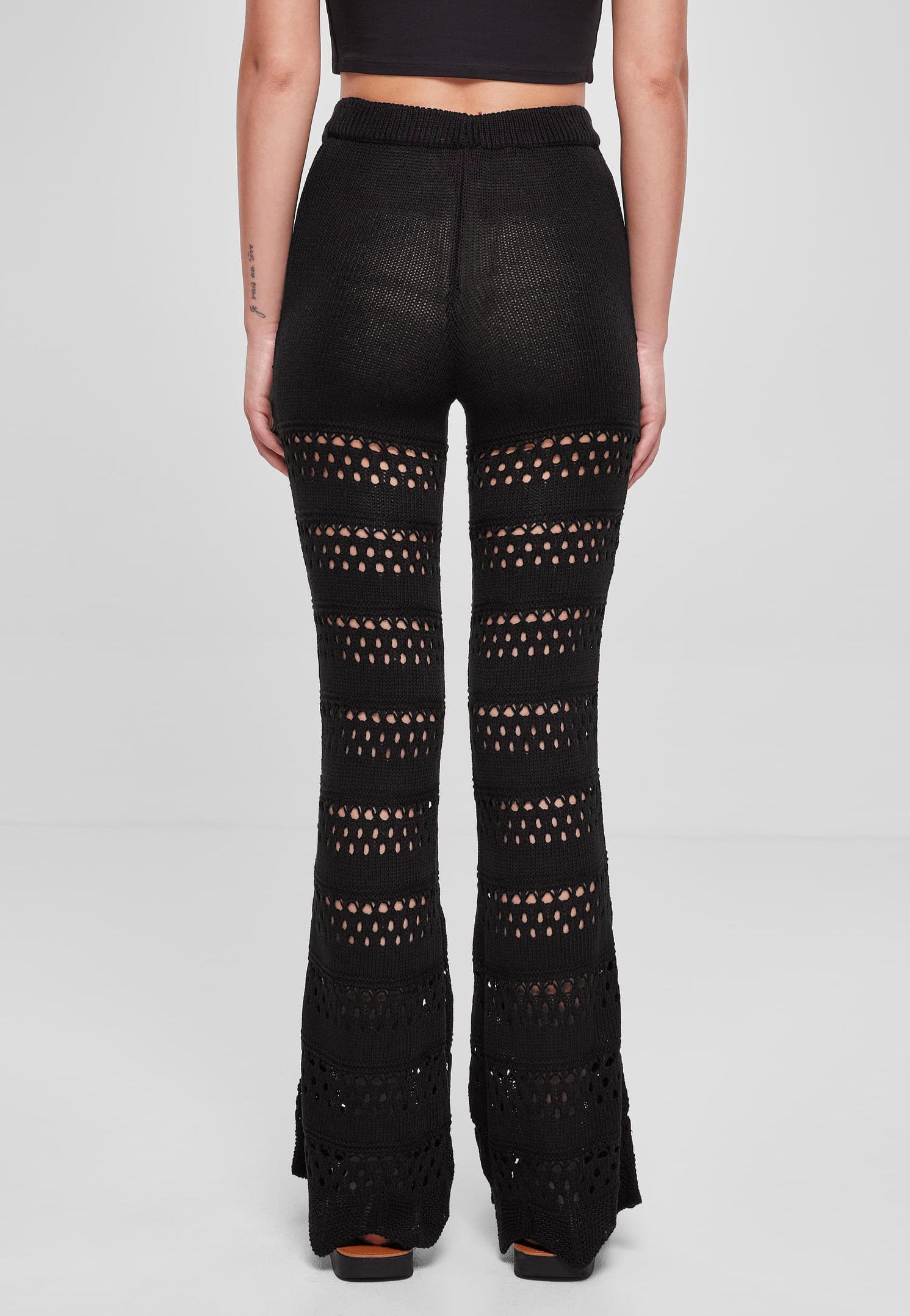 Urban Classics - Ladies Flared Crochet Knit Black - Pants | Women-Image