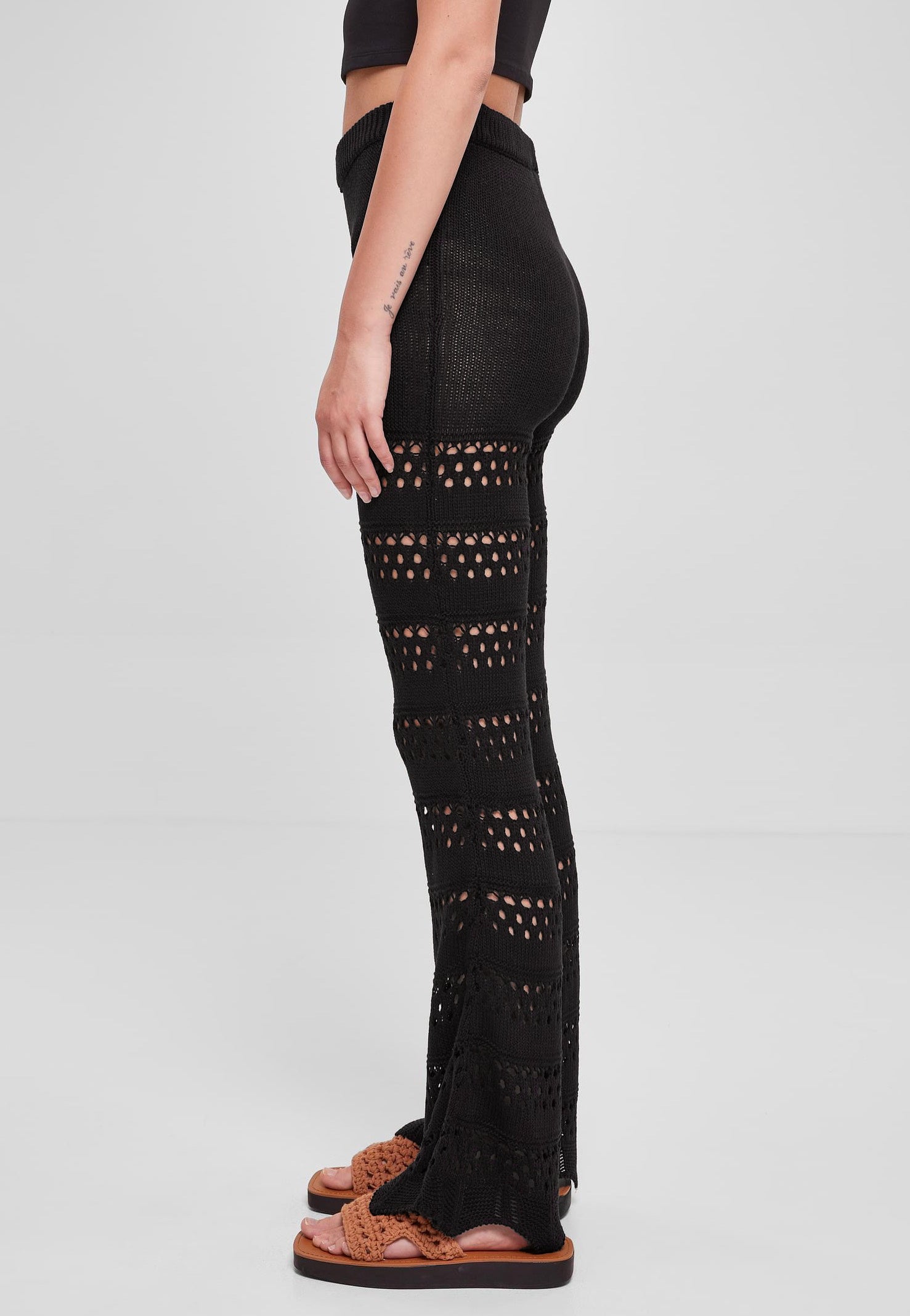 Urban Classics - Ladies Flared Crochet Knit Black - Pants | Women-Image