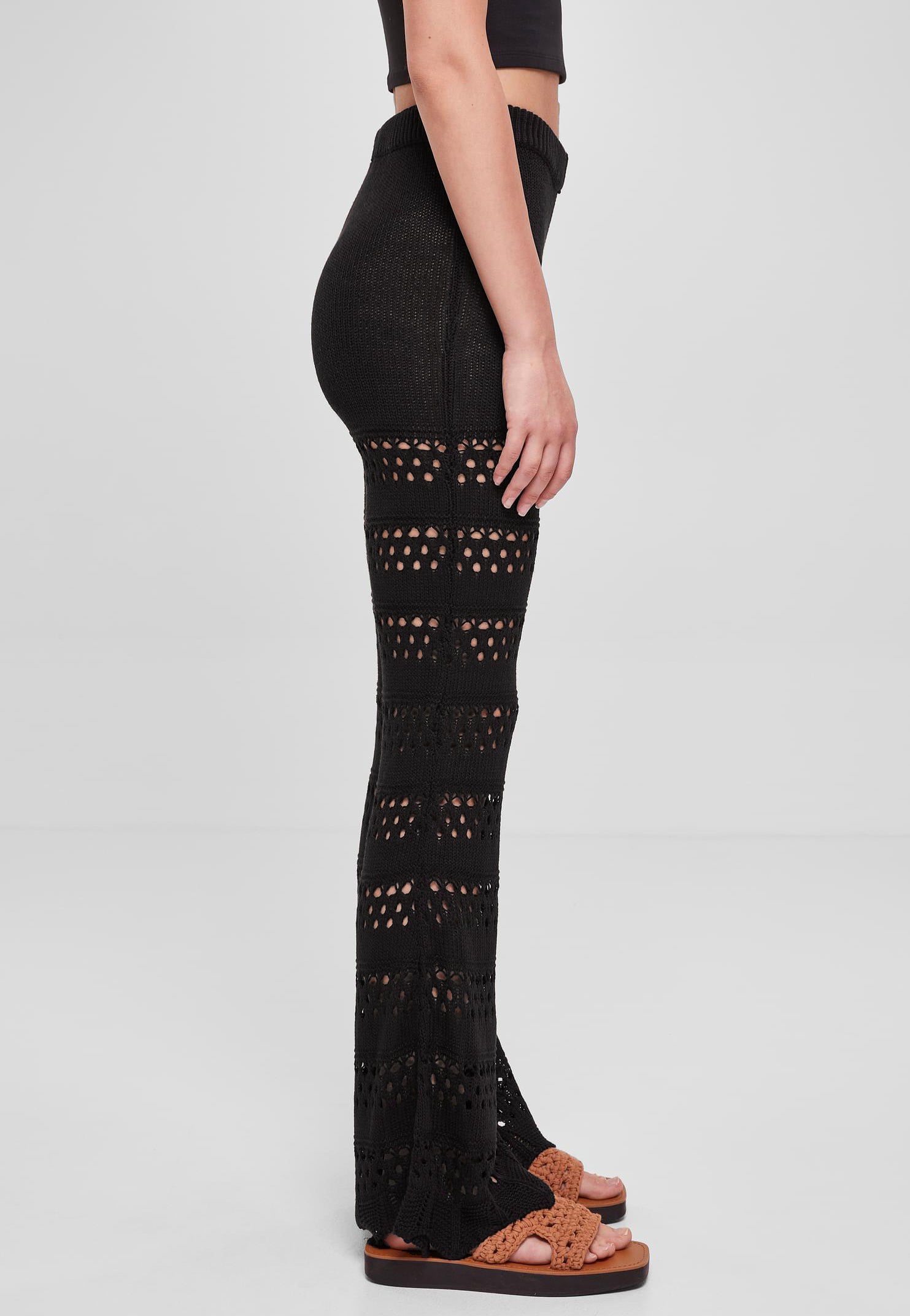 Urban Classics - Ladies Flared Crochet Knit Black - Pants | Women-Image